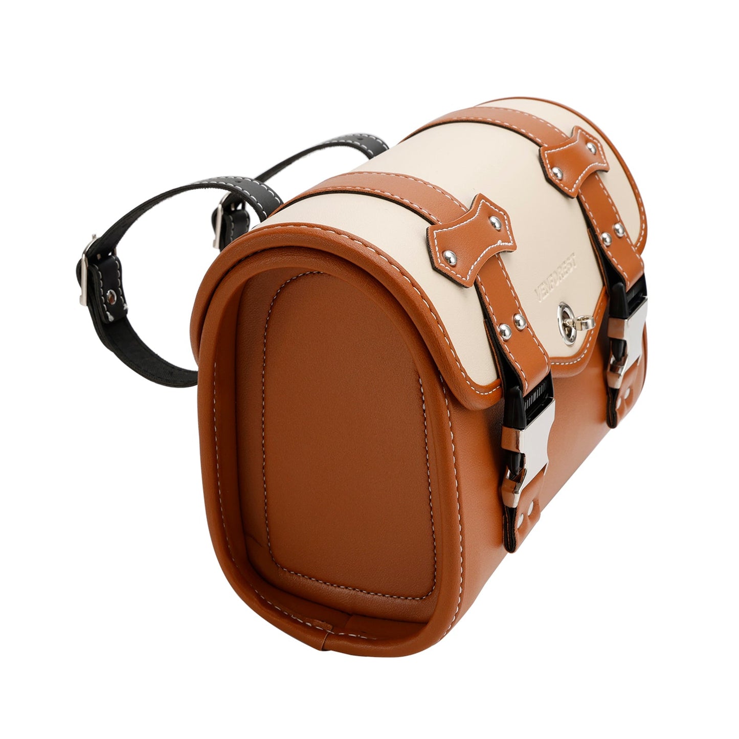 Saddlebag Side Storage Tool Bag Universal Color Matching Pu For Motorcycle Brown-White