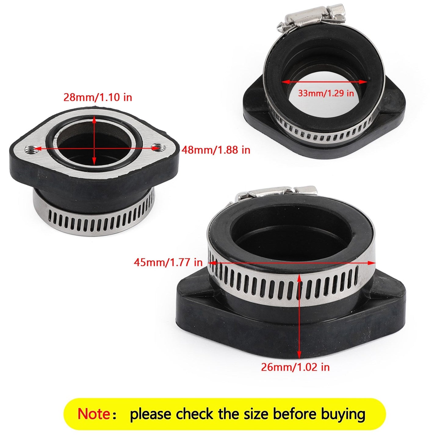 2x Carburetor Intake Adapter Flange Manifold w/Clamp For VM24 PE26 PE28 PWK 28mm