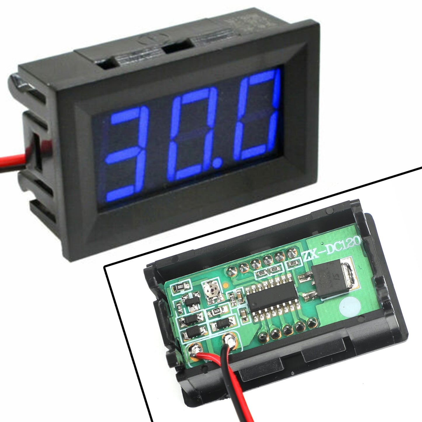 5Pcs Dc5-120V 0.56" 2 Wire Led Digital Display Panel Voltmeter Volt Tester Blue