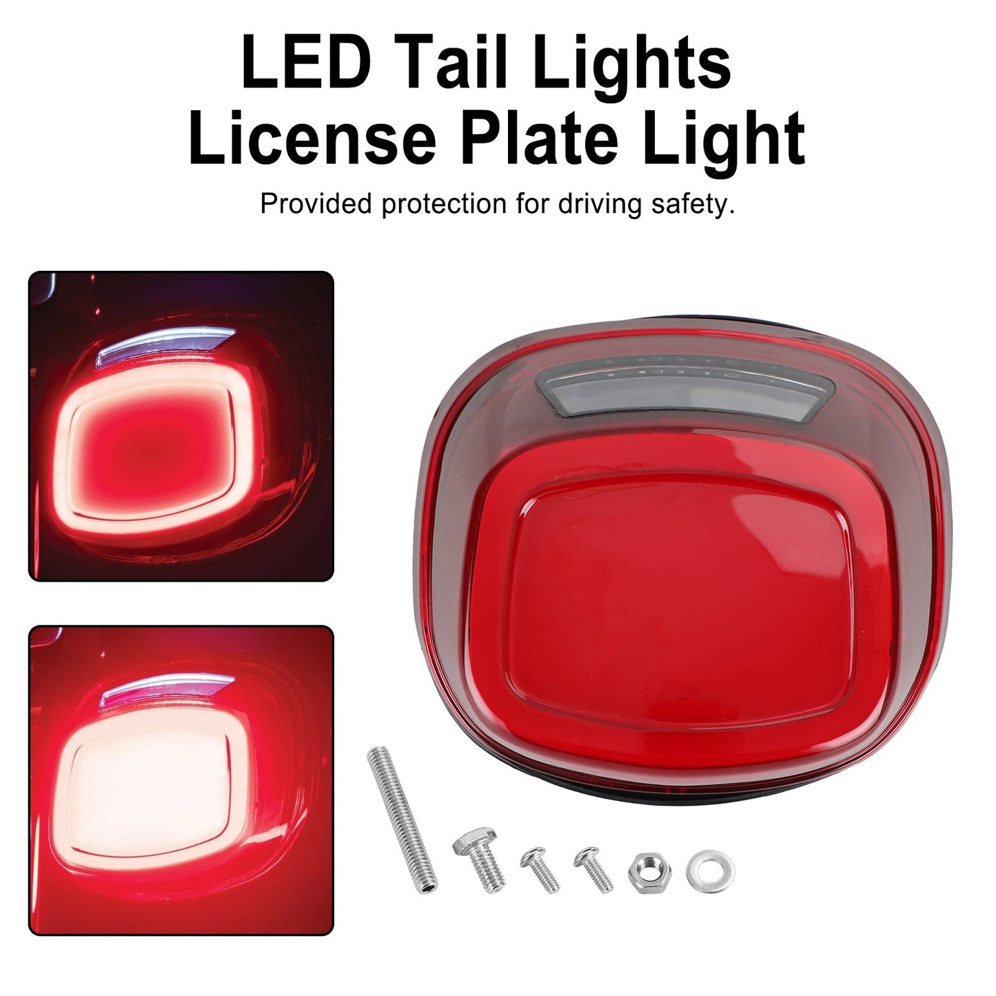 LED Tail Lights License Plate Light For Touring Softail Dyna Sportster 99-Up Gray