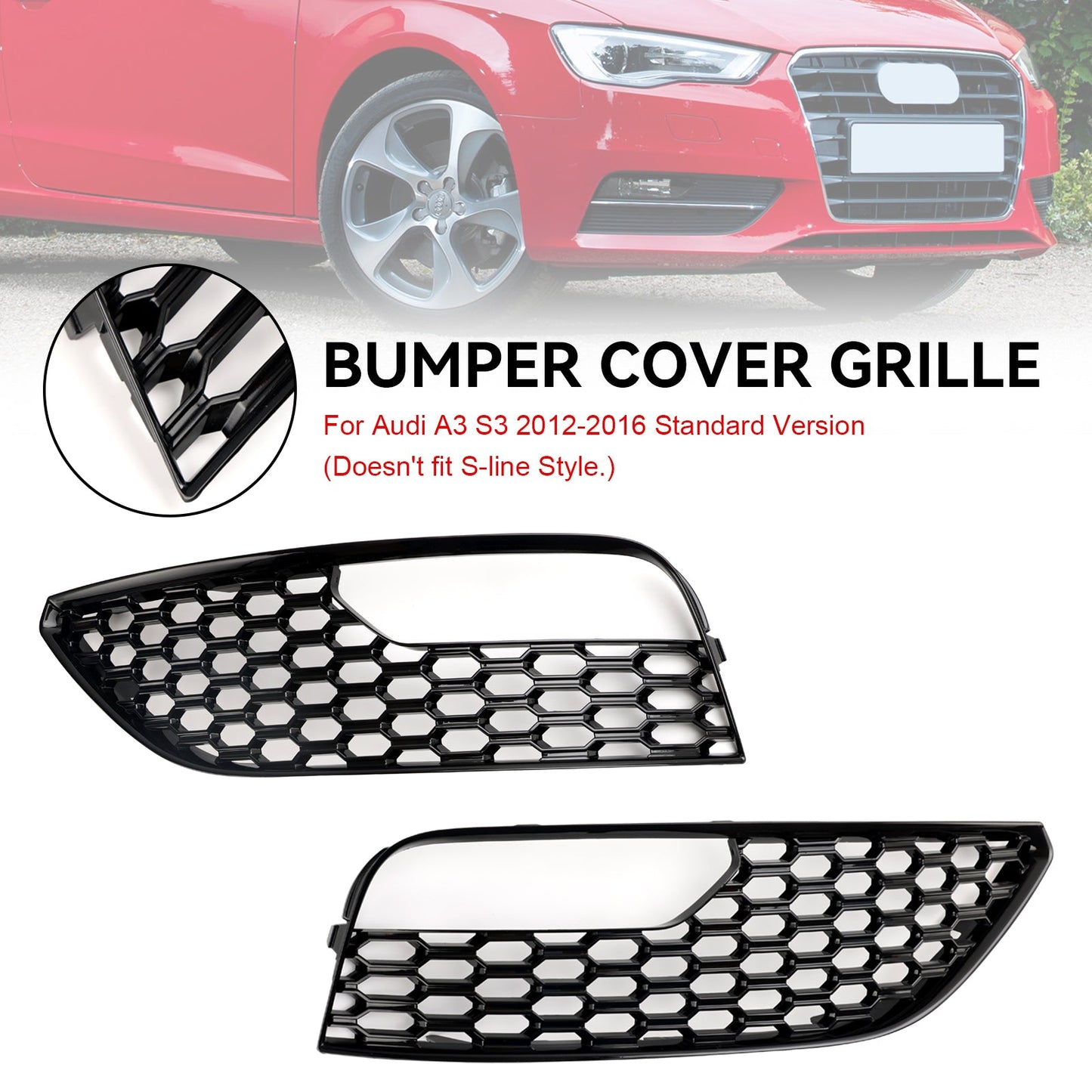 2012-2016 Audi A3 S3 Mesh Front Bumper Fog Light Surround Cover Grille 2PCS