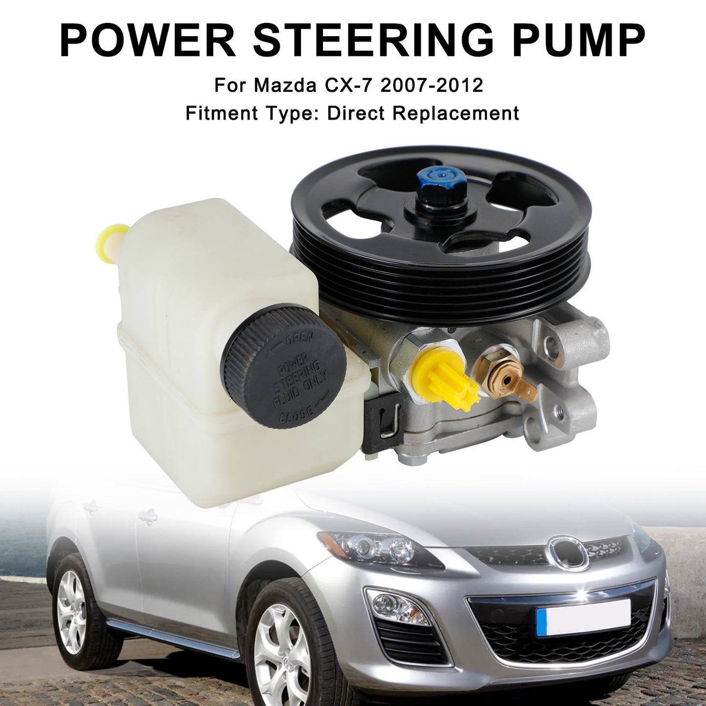 Power Steering Pump w/Pulley & Reservoir Fit Mazda CX-7 07-12 2.3L l4 2.5L