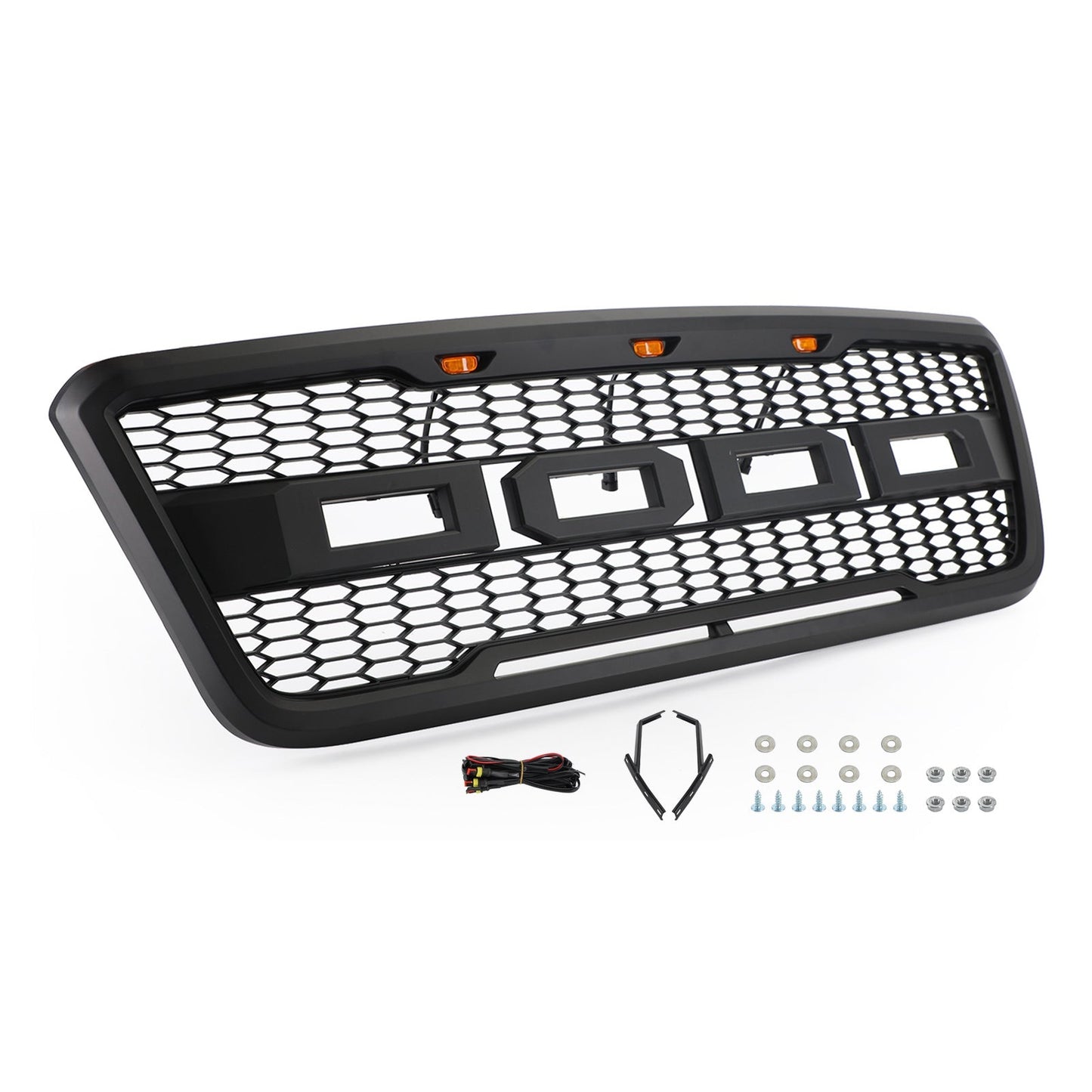 Front Mesh Hood Grill Grille For Ford F150 2004-2008 Raptor Style With LED