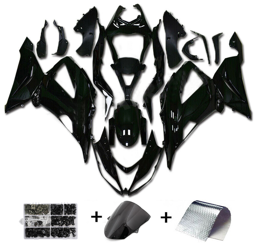 2013-2018 Kawasaki Zx6R Amotopart Fairing Glossy Black Injection Plastic Kit