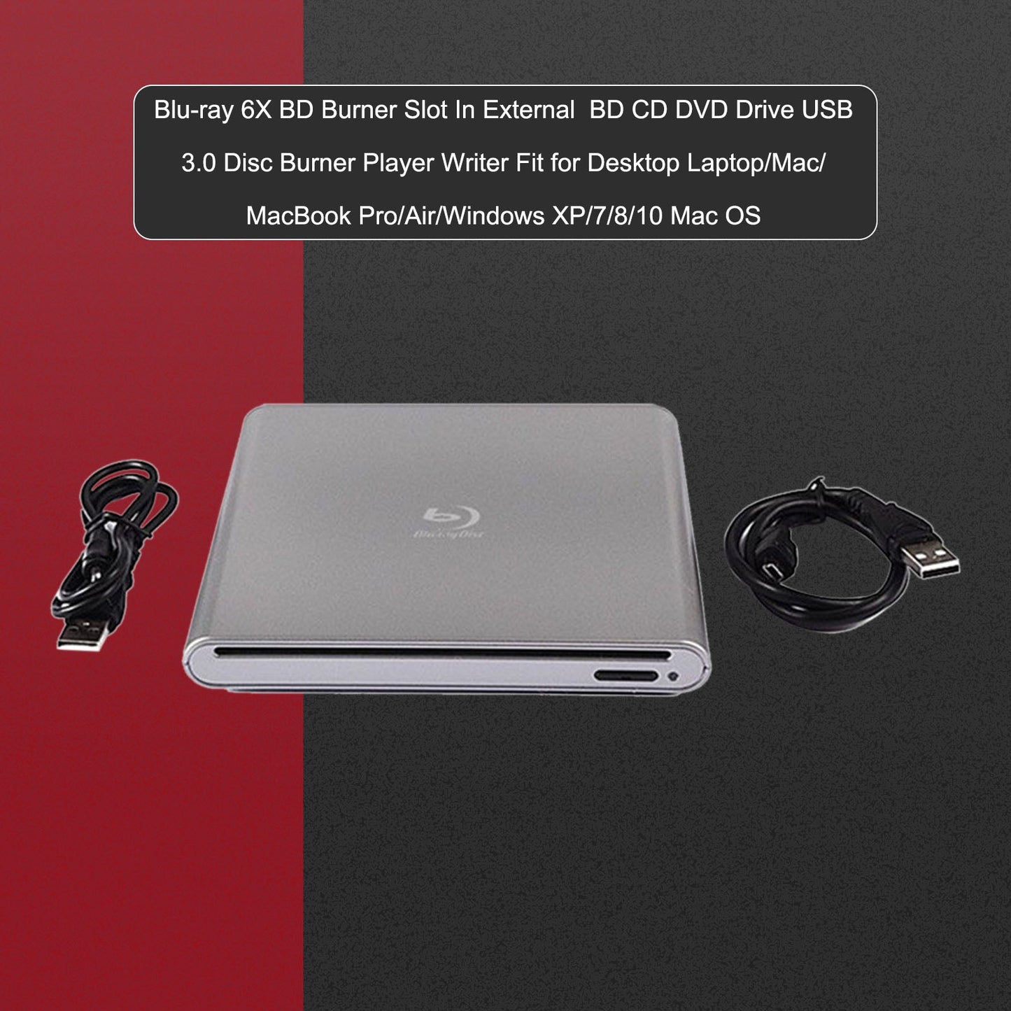 Ultra-Thin Dvd Rw Cd External Optical Drive Portable Type-C Usb Laptop Pc Blk