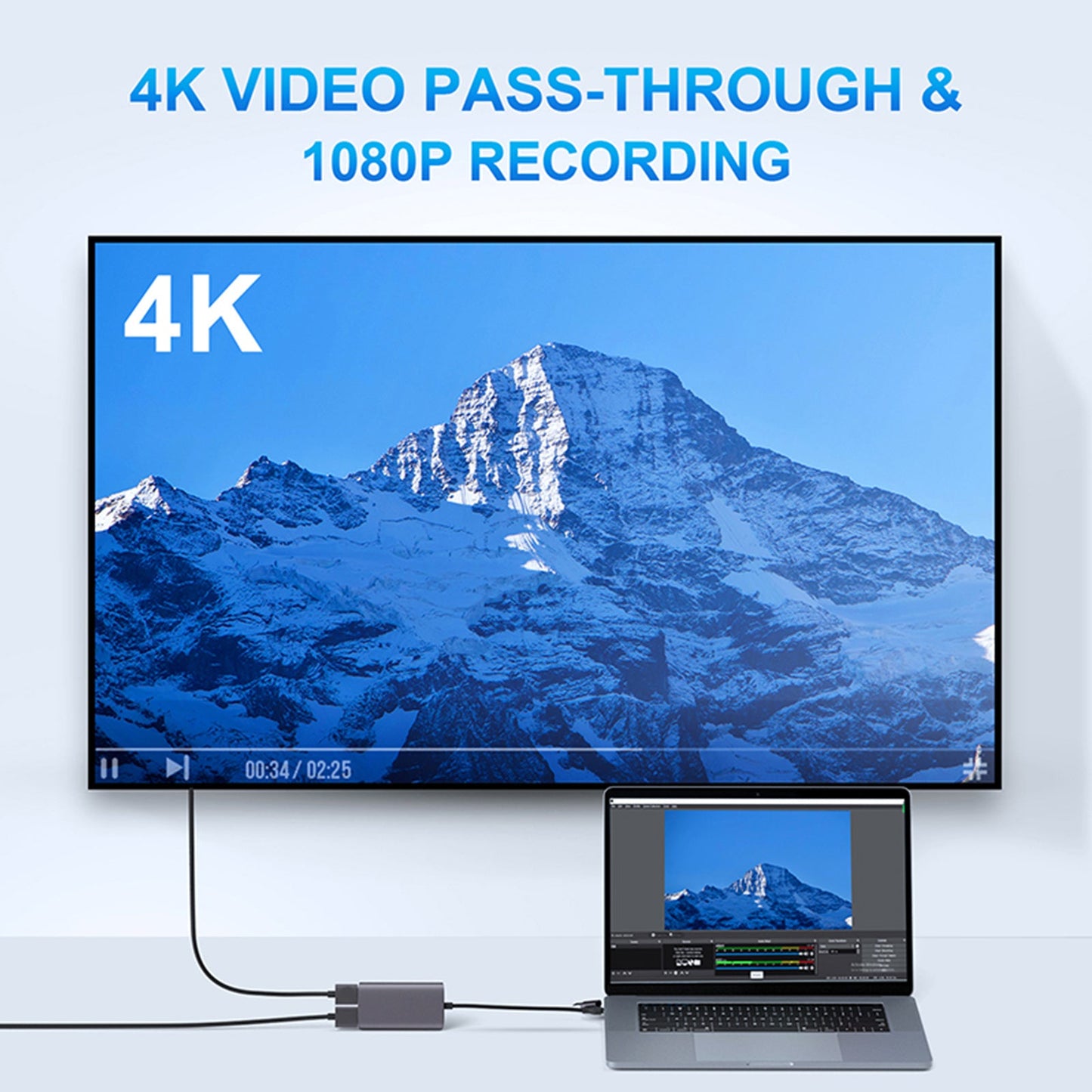 1080P60fps Video Capture Card HDMI to 4K HDMI Loop-out USB3.0 Type-C Grabber