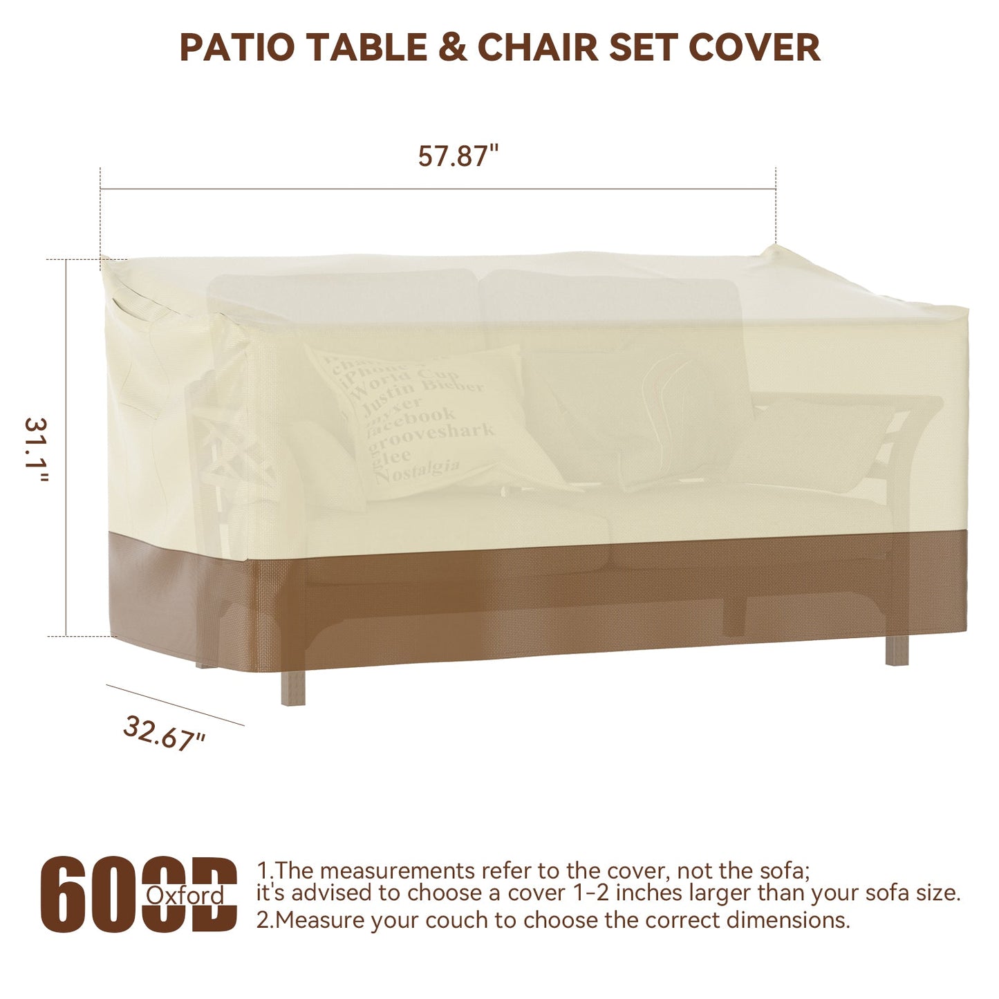 600D Sofa Covers Waterproof Patio Furniture Cover for Outdoor Couch Cover