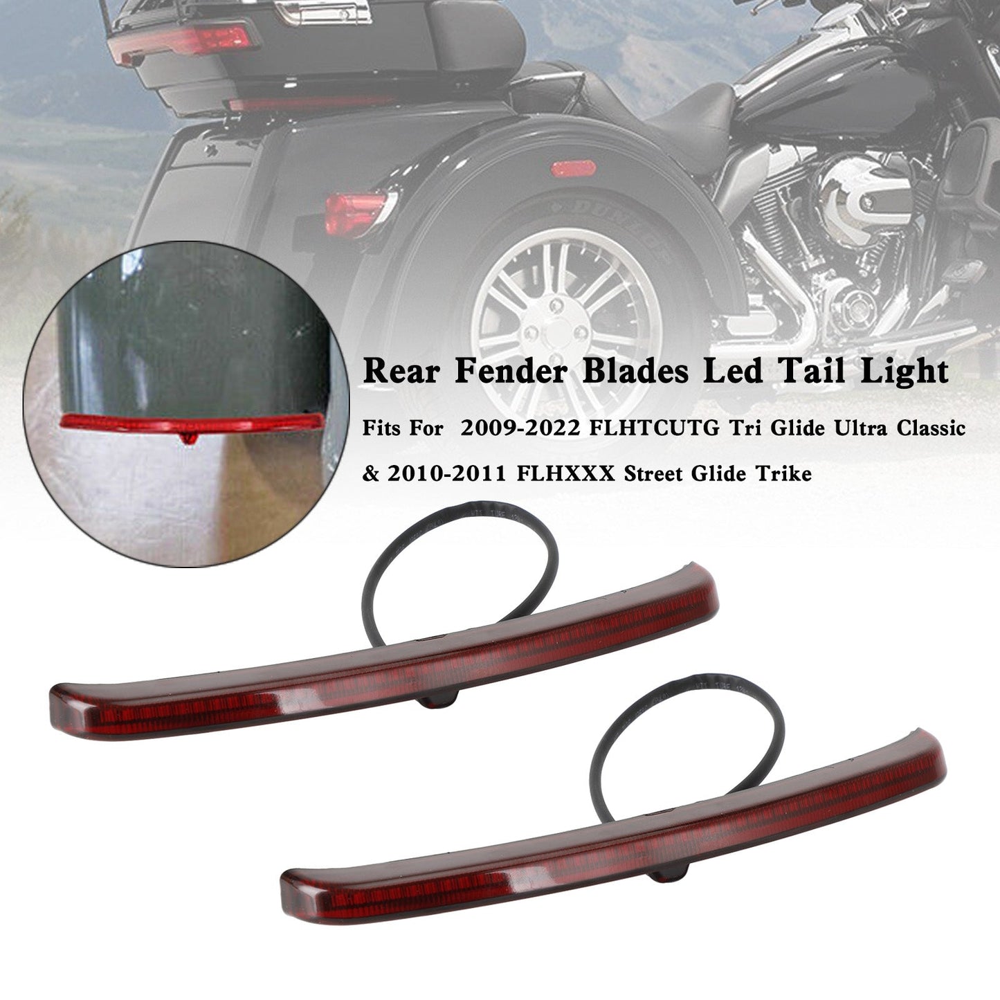 Rear Fender Blades Led Tail Light Fit For Touring Trike Glide 2009-2022