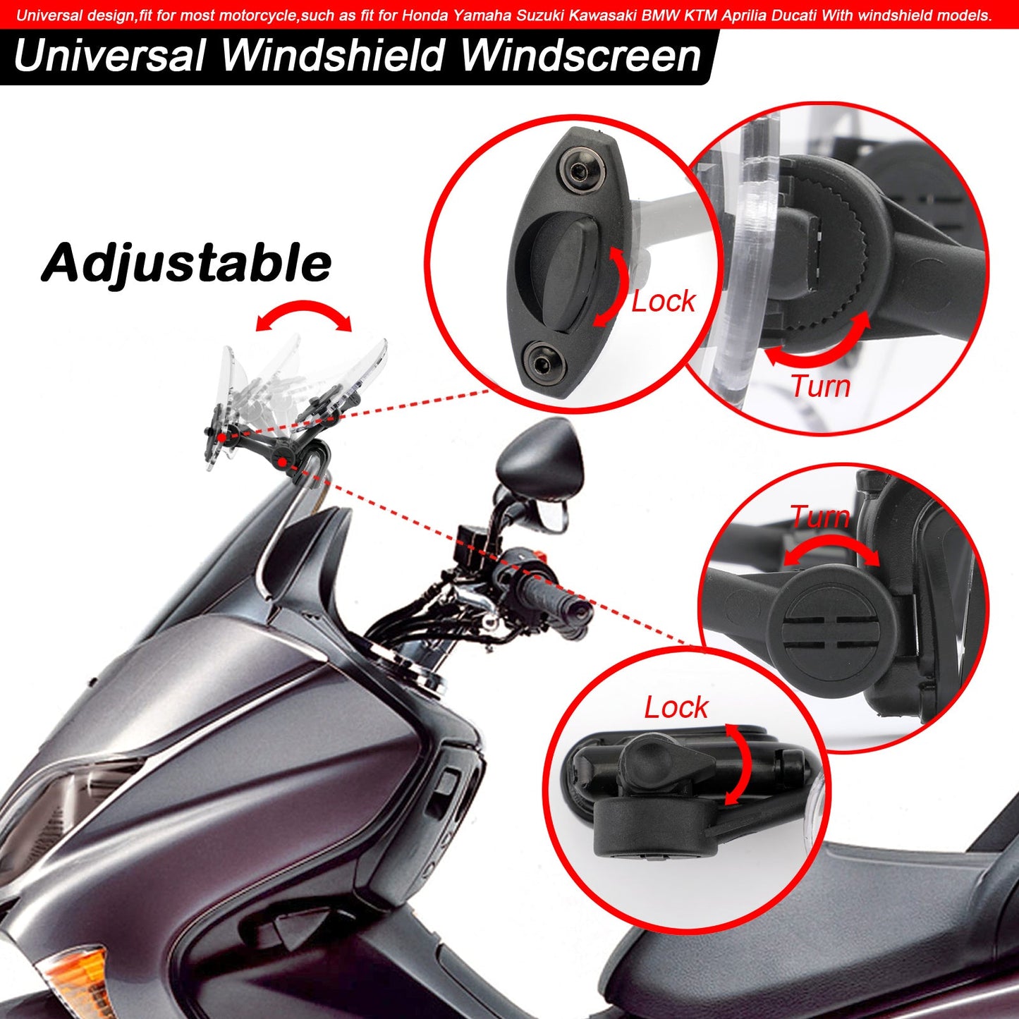 Universal Adjustable Clip On Windshield Extension Spoiler Wind Deflector Clear