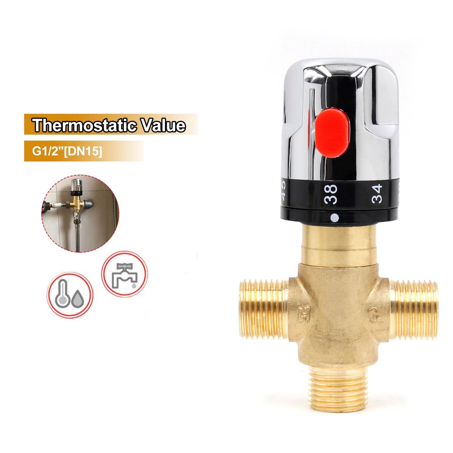 Brass Thermostatic Mixing Valve Bathroom Faucet Temperature Mixer Control Valve