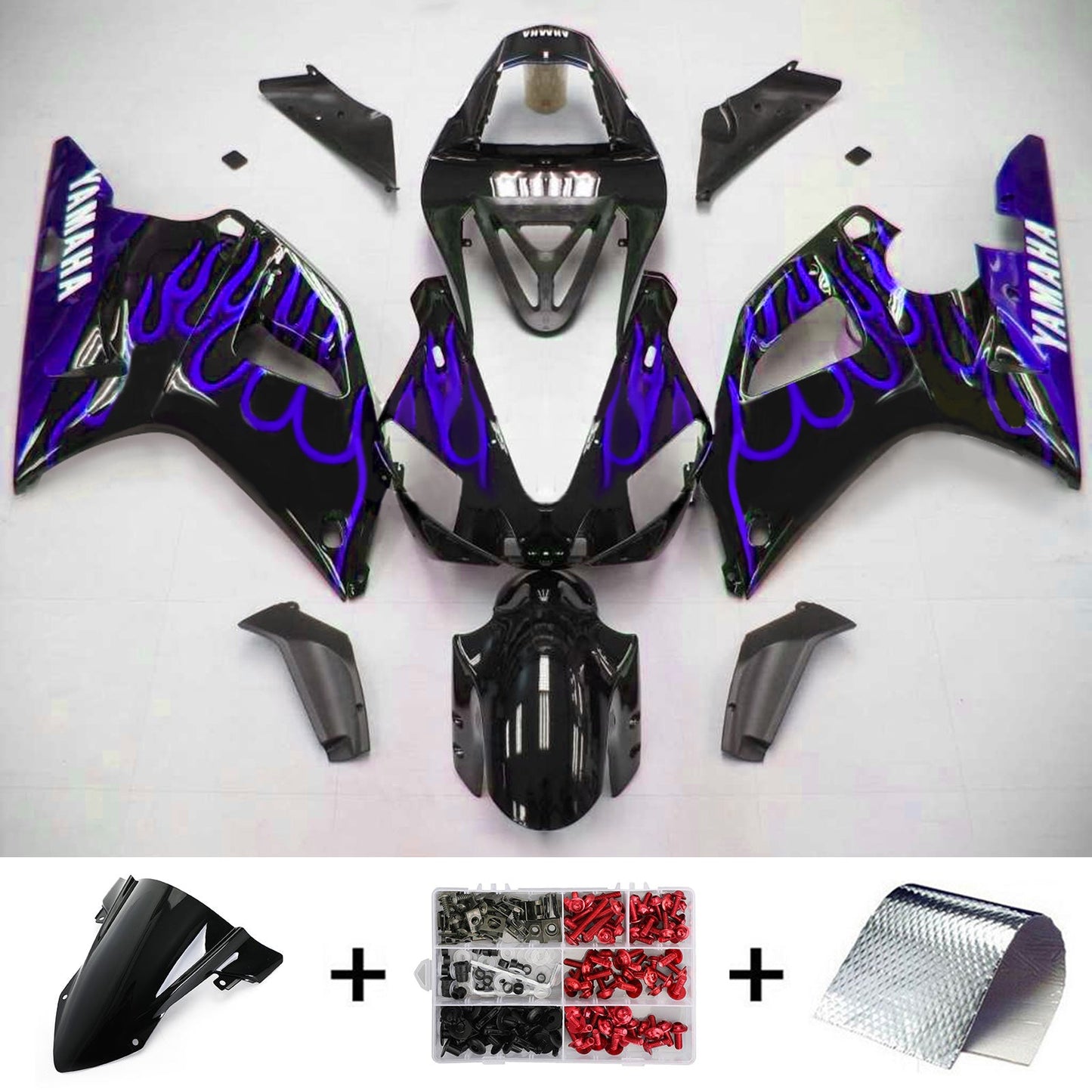 2000-2001 Yamaha YZF 1000 R1 Painted Black ABS Plastic Fairing Bodywork Kit #17