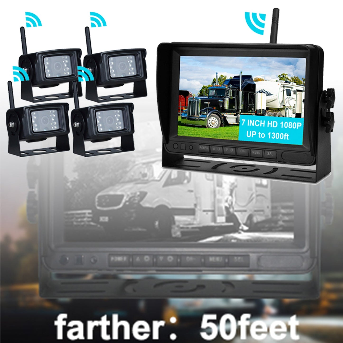 7 inch Display Wireless AHD 1080P Rear View Backup Camera Kit for Truck Trailer