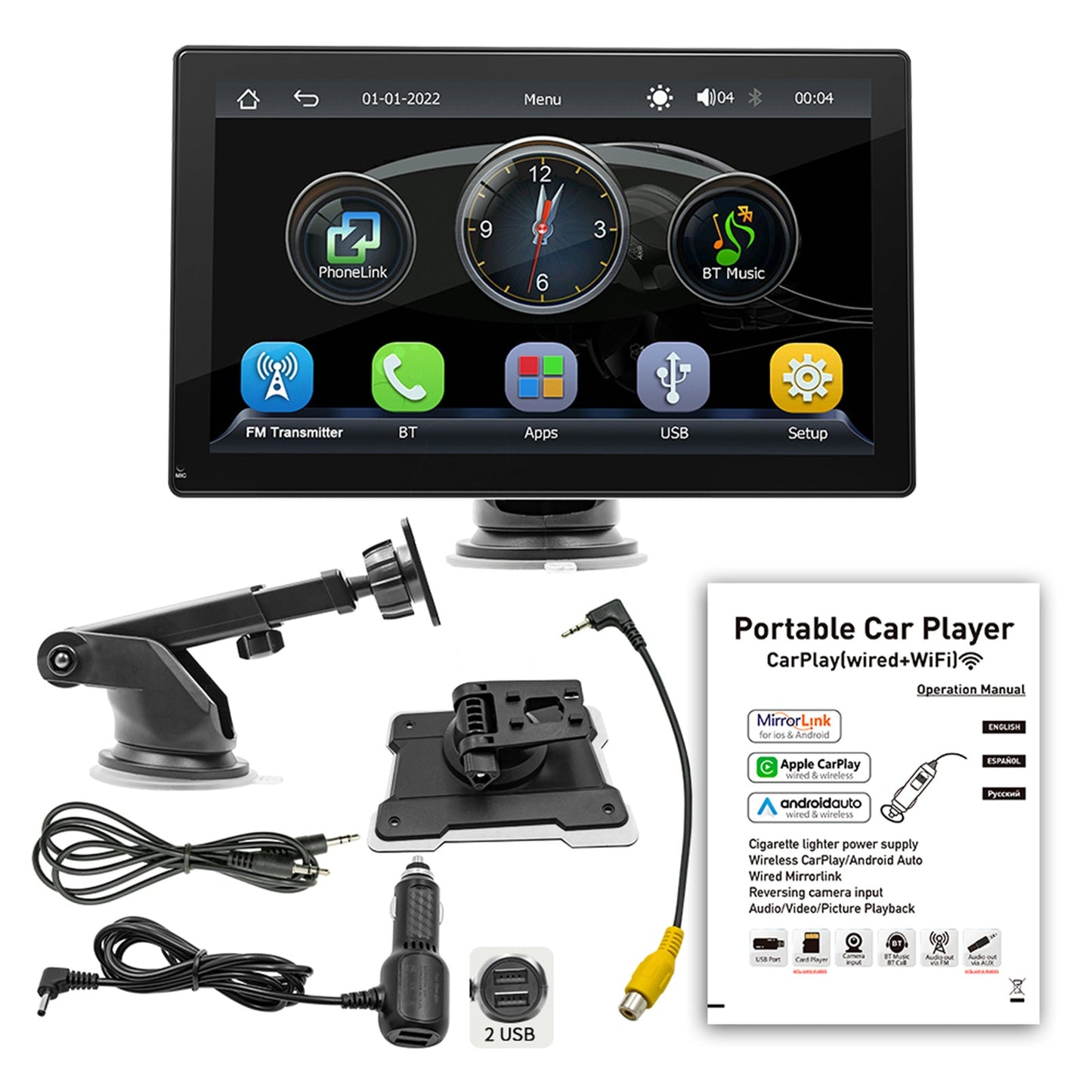 9" Car MP5 Player Apple Carplay/Android Auto Car Bluetooth Radio 4 LED Camera