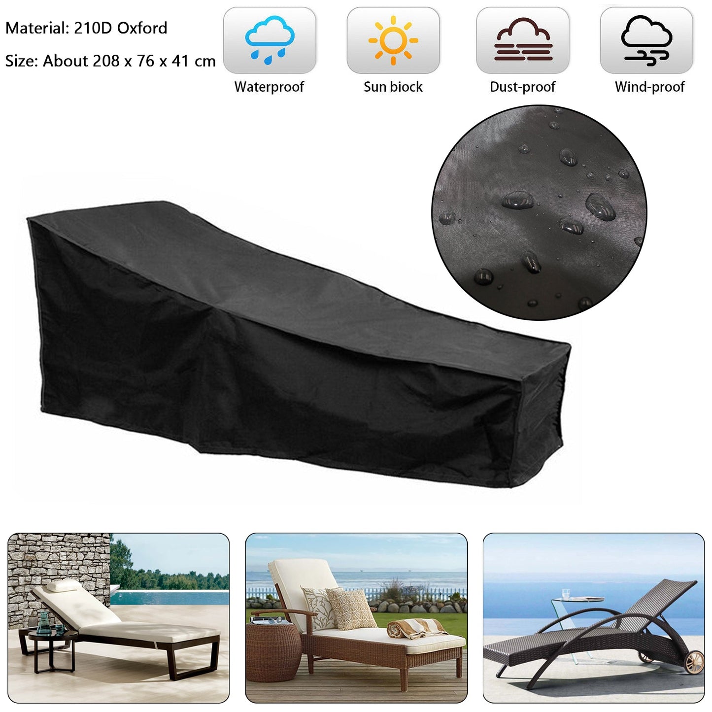 Waterproof Sun Lounge Chair Dust Oxford Outdoor Garden Patio Furniture Cover