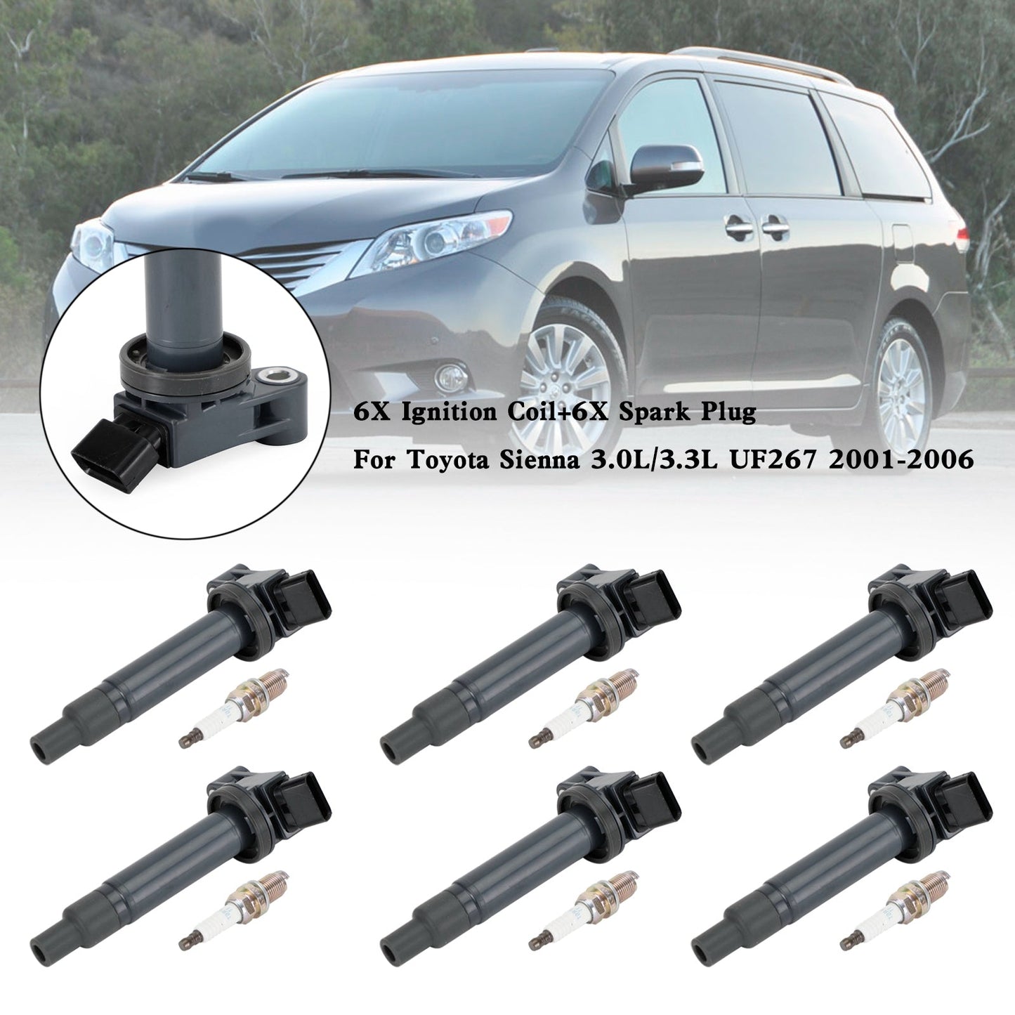 2004-2006 Lexus ES330 RX330 3.3L V6 Ignition Coil*6+ Spark Plug*6 90919-02234 C-528 C1175 GN10536 UF267