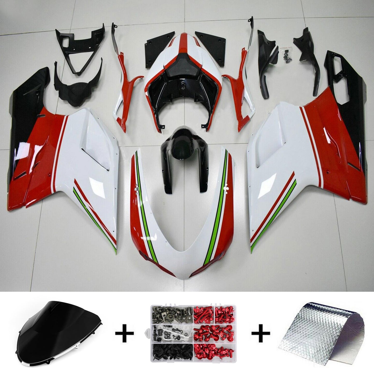 2007-2011 Ducati 1098 1198 848 Amotopart Red White Fairing Kit