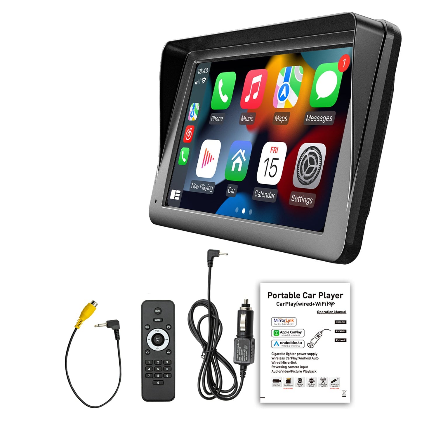 7" Wireless Carplay Car MP5 Player Multimedia Bluetooth Sunshade Remote Control