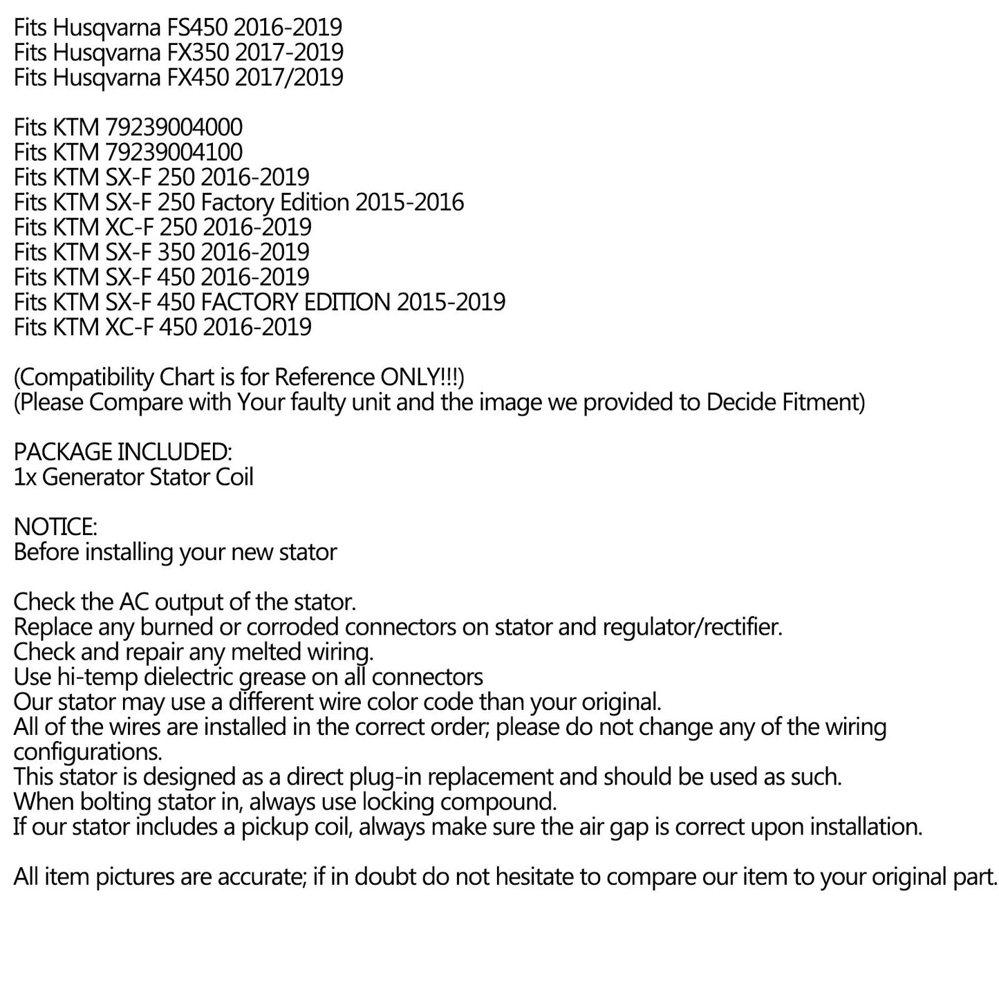 Stator Generator for KTM HUSQVARNA 250 350 450 SXF XCF FC FX 15-19 79239004000