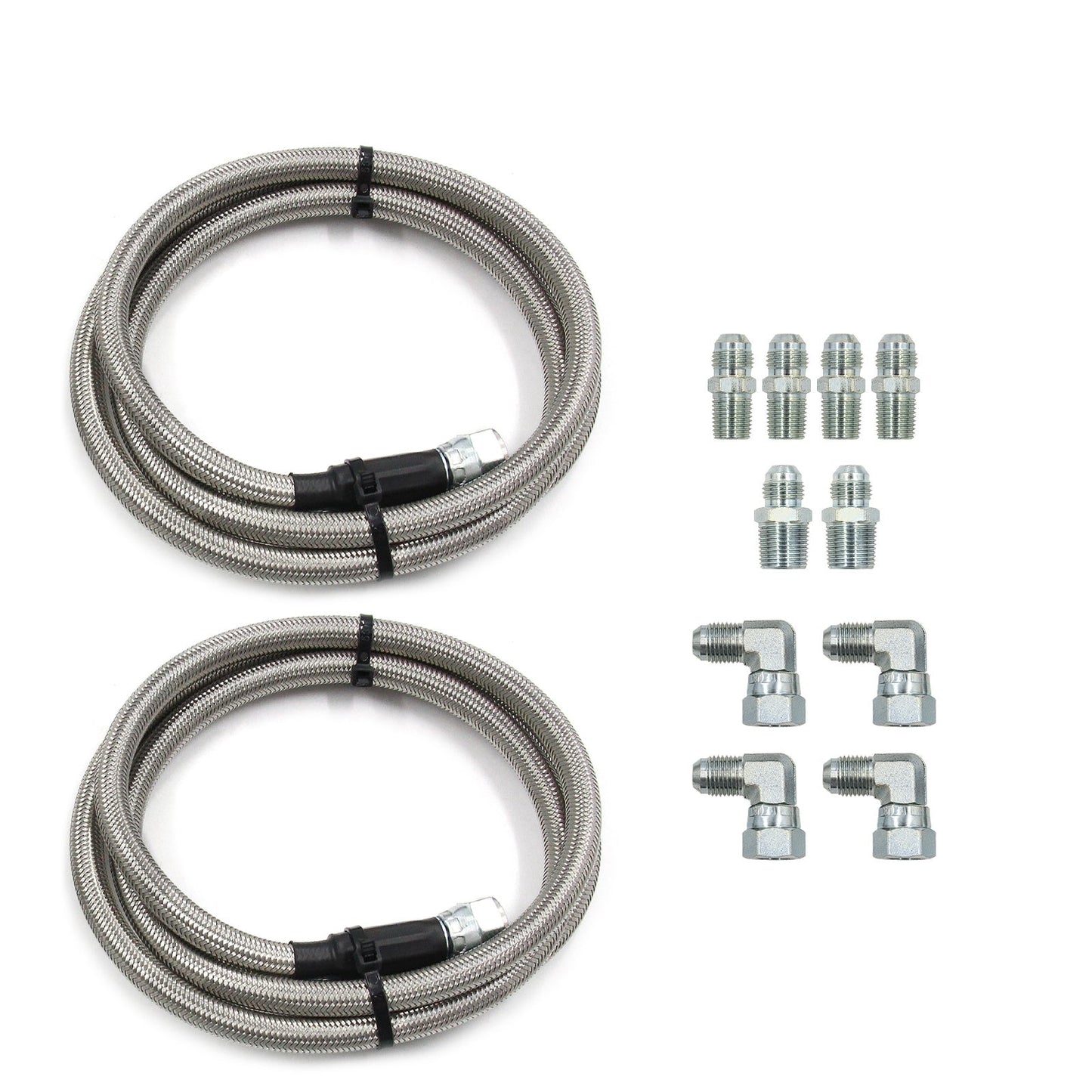 52" Length SS Braided Transmission Cooler Hose Lines TH350 700R4 TH400