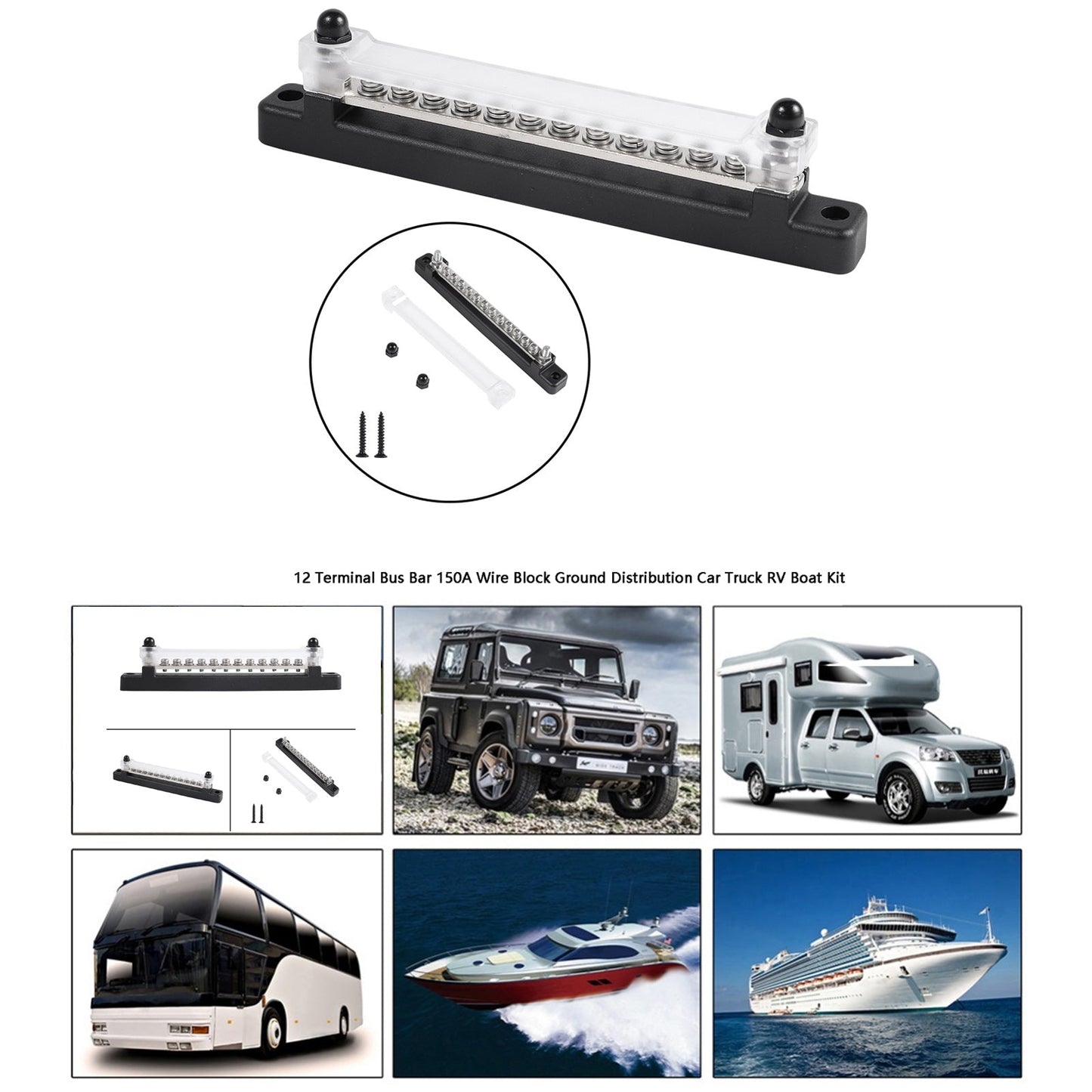 12 Way 150A Rated Bus Bar Power Distribution Terminal Block For Car Truck Boat