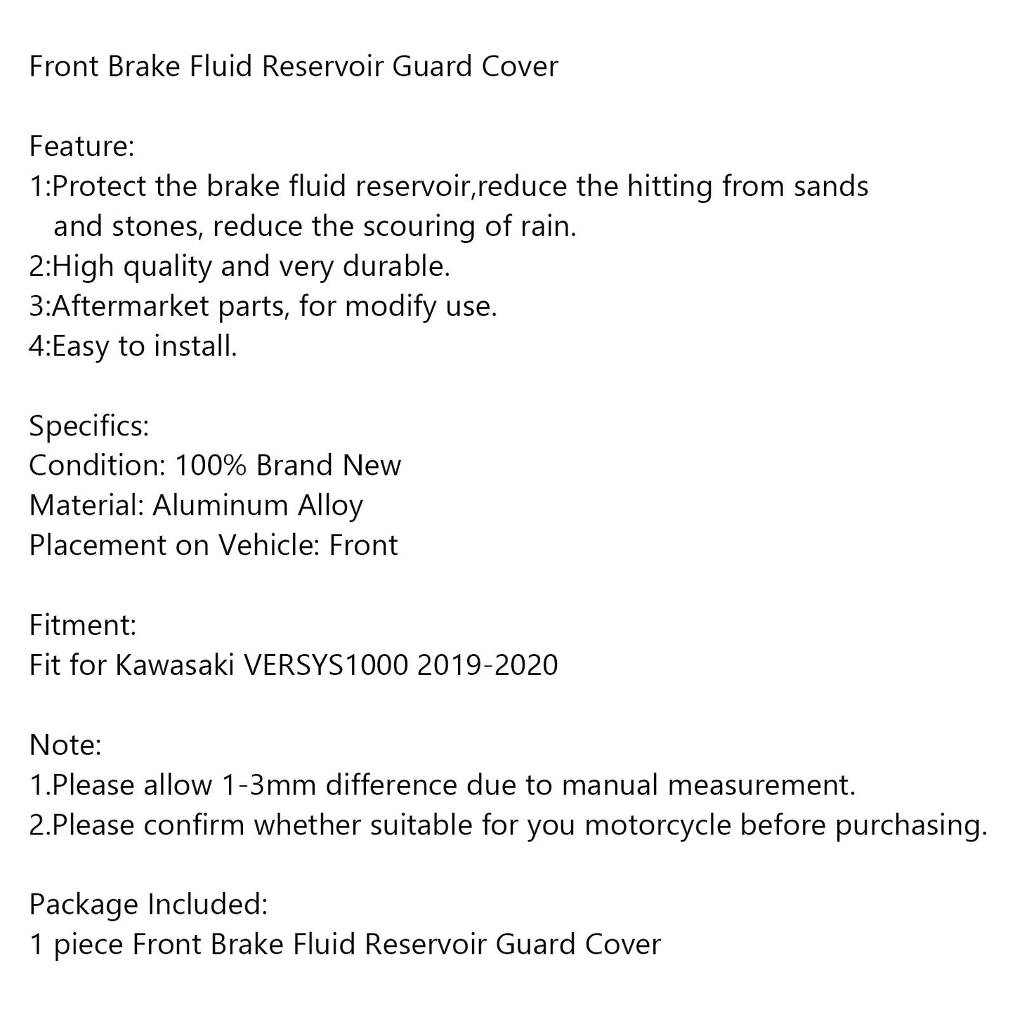 Front Brake Fluid Reservoir Guard Cover For Kawasaki VERSYS1000 2019-2020 BLK