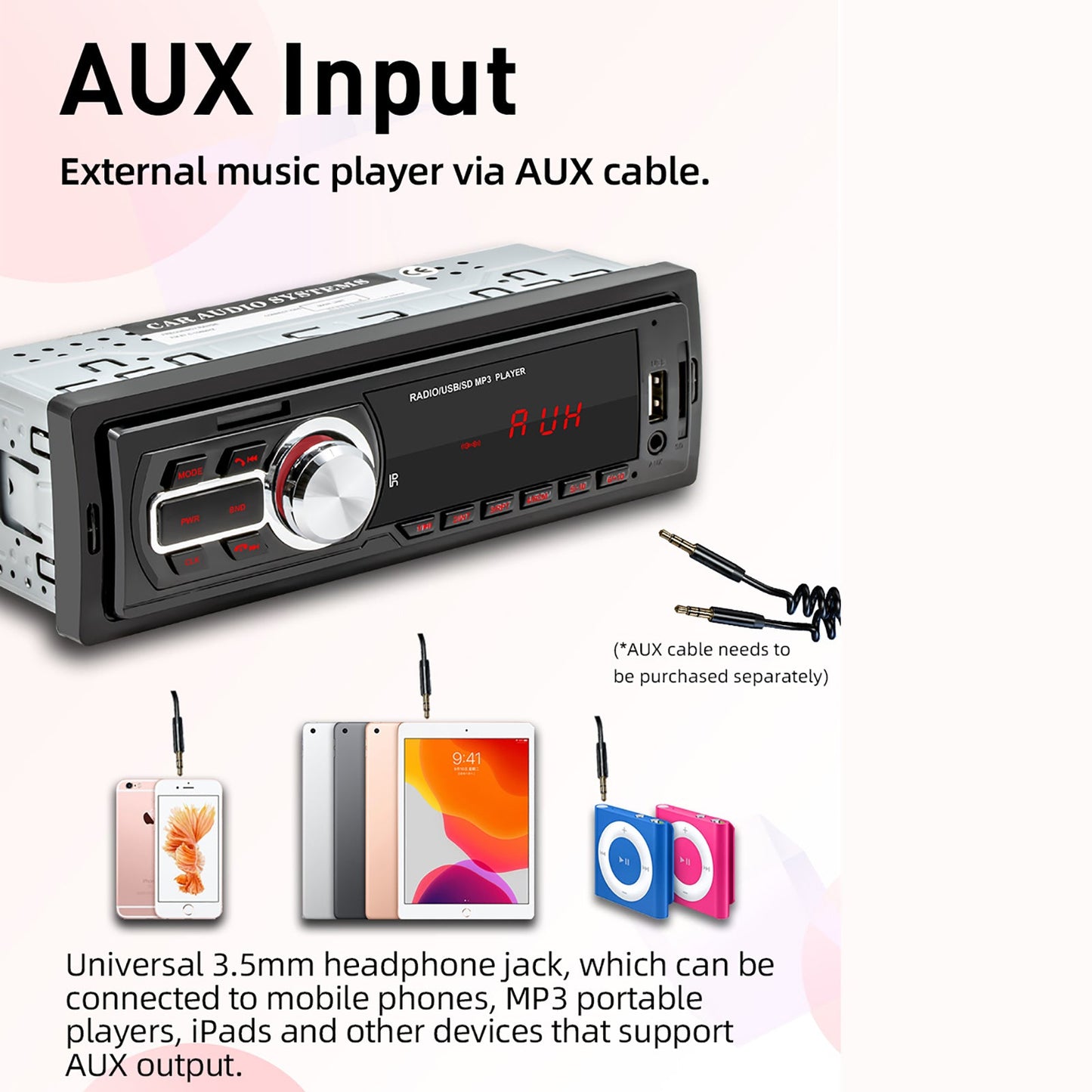 12V 25W Bluetooth Car Stereo Audio In-Dash FM AUX USB MP3 Radio Player Head Unit