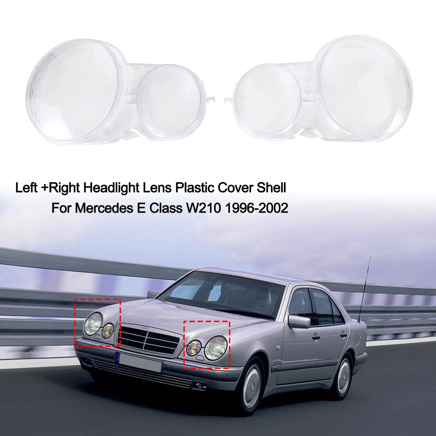 Left +Right Headlight Lens Plastic Cover Shell For Mercedes E Class W210 96-2002