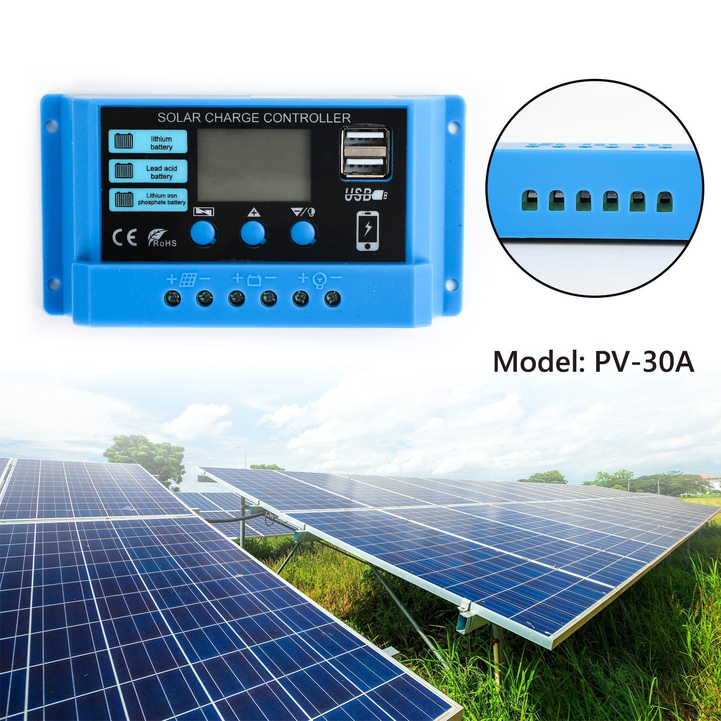 10A PWM Solar Charge Controller PV Regulator For Lifepo4 Lithium Lead Acid Gel
