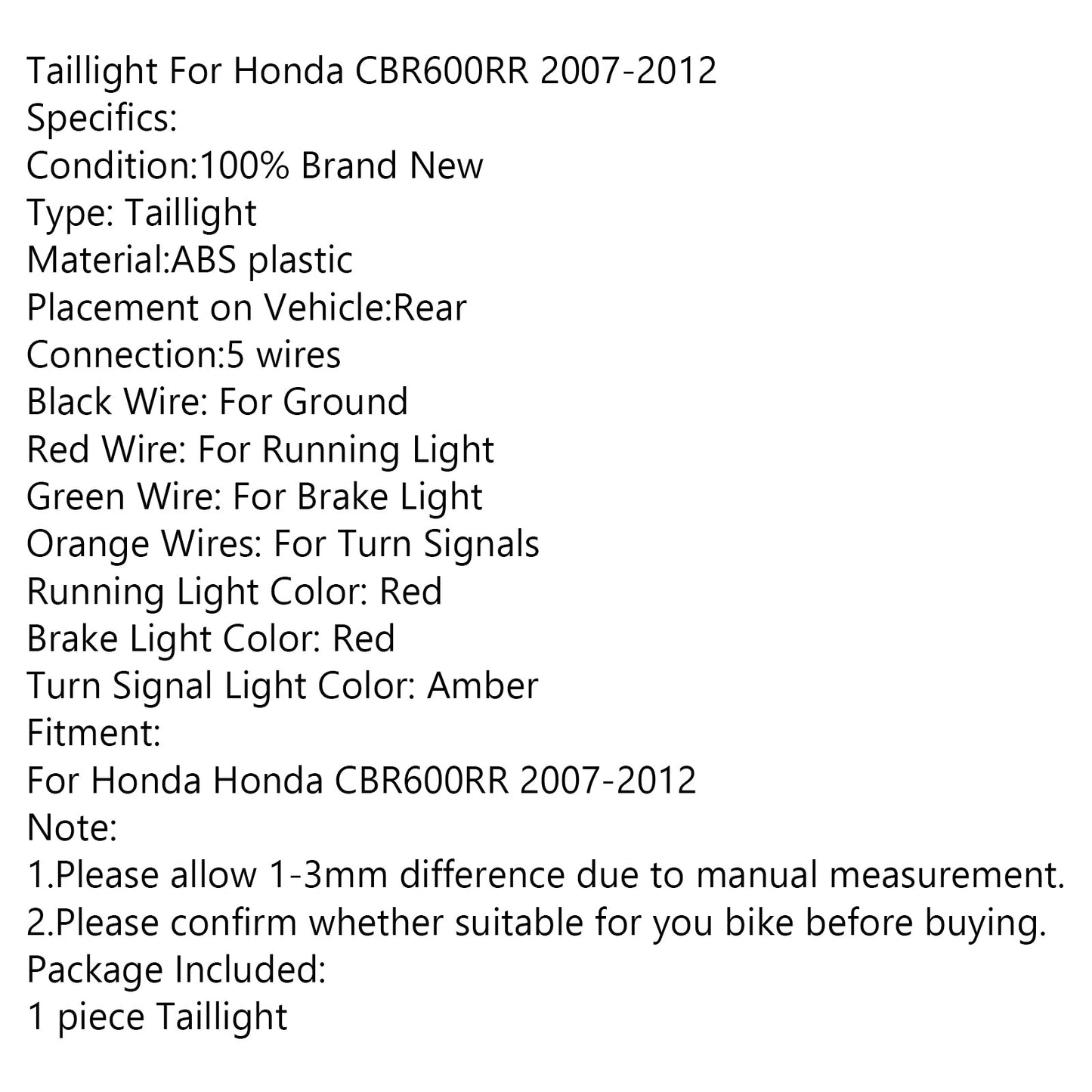 Motorcycle Rear Brake Turn Signals Taillight for Honda CBR 600RR 2007-2012