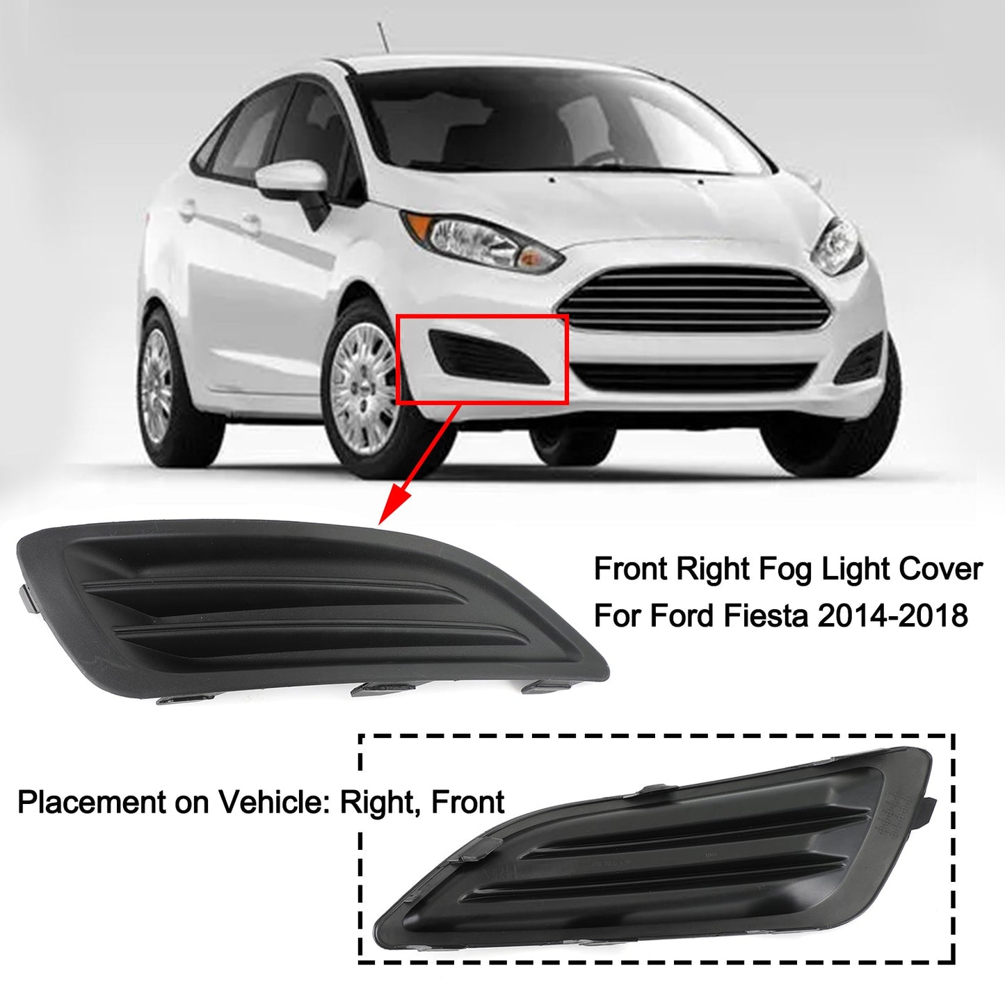 Front Right Bumper Fog Light Cover Trim For Ford Fiesta 1.0 1.6 2014-2018