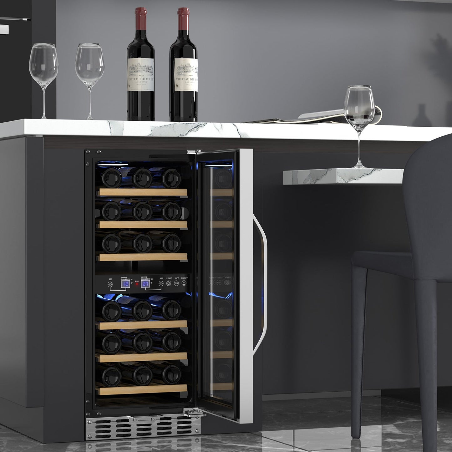 Wine Cooler Fridge 80L 33Bottle Dual Zone Freestanding Built-in Refrigerator