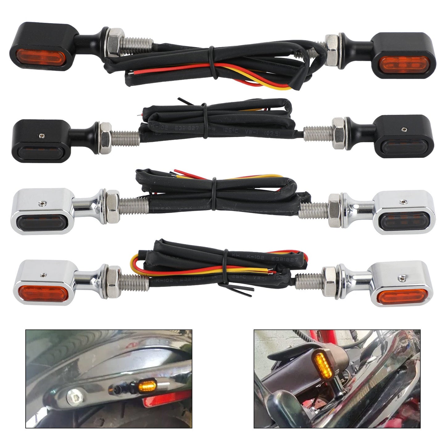 LED Rear Mini E Mark Turn Signal Indicator For Sportster Touring Dyna Black Amber