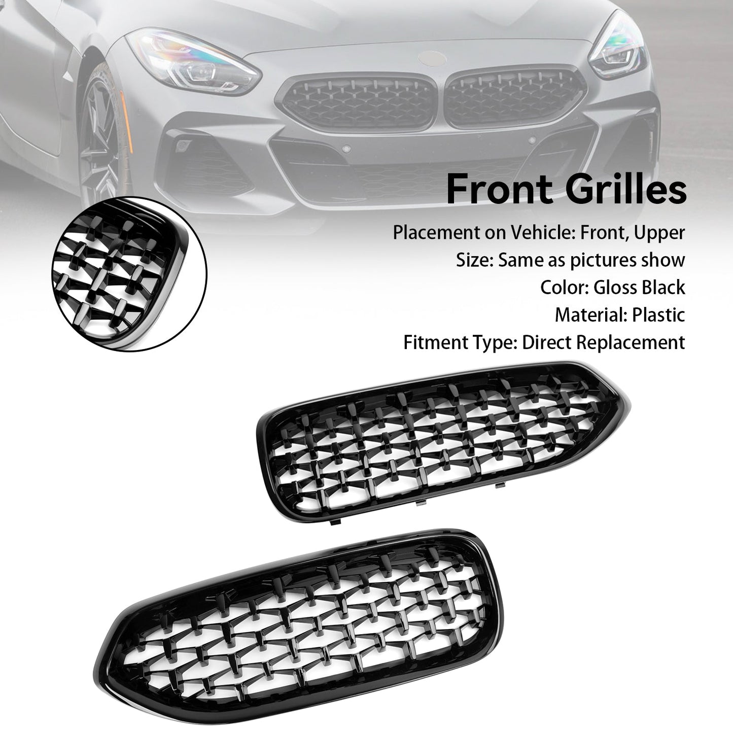 2019-2023 BMW G29 Z4 Diamond Style Gloss Black Front Kidney Grill Grille