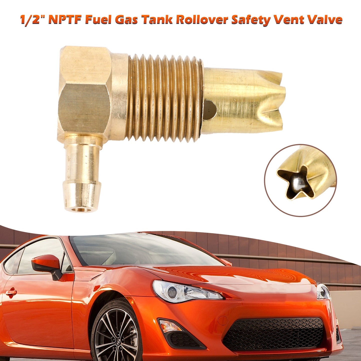 1/2" NPTF Fuel Gas Tank Rollover Safety Vent Valve Assembly 5/16 Hose