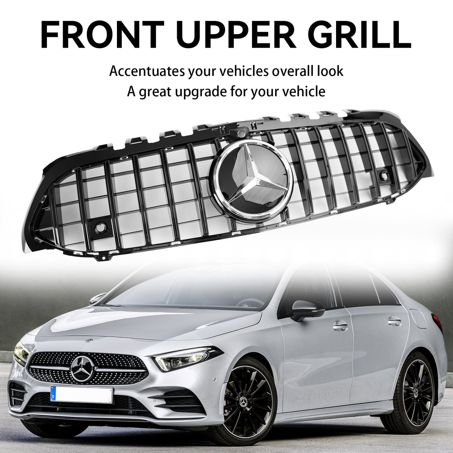 A-Class W177 2019-2023 Benz Mercedes Front Bumper Grille Black GT Style With Camera Hole