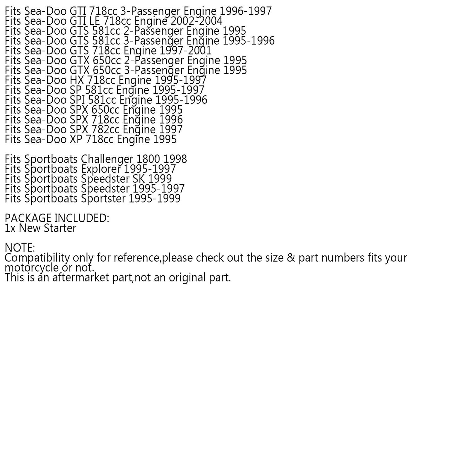 Starter for Sea-Doo GT GTI GTS GTX HX SP SPI SPX XP 580 587 650 657 717 718 720