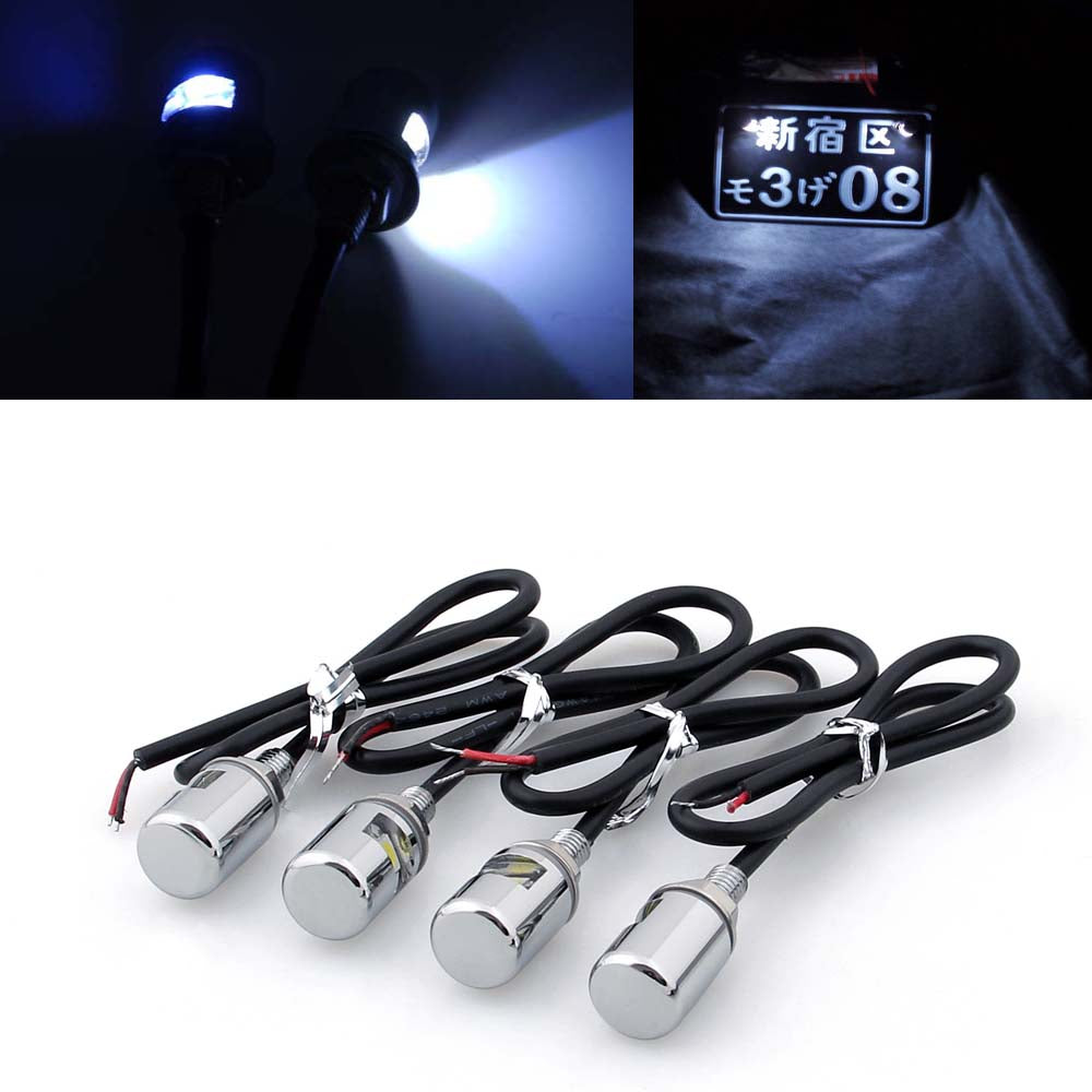 4PC Motorcycle Fender Eliminator Kit White LED License Plate Lights Bolts Silver