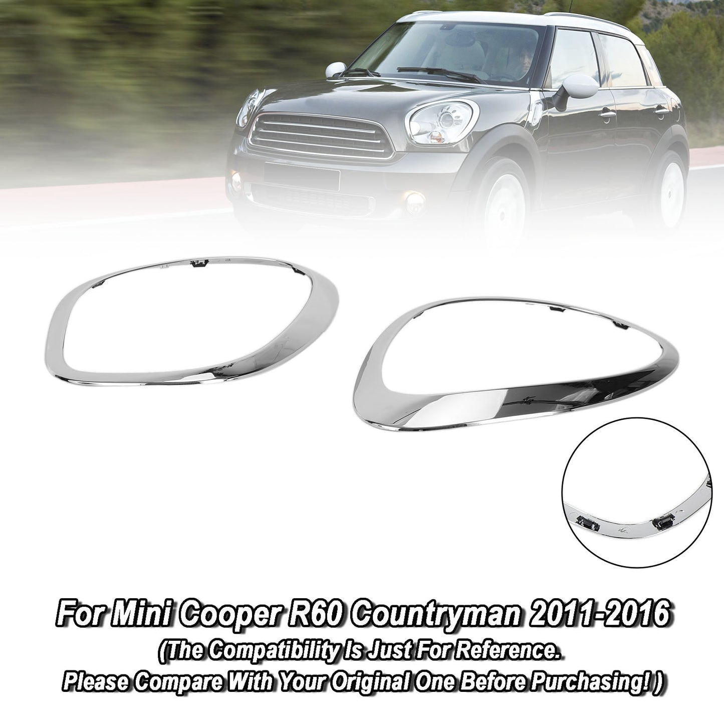 2011-2016 Mini Cooper R60 Countryman Headlight Trim Ring Bezels Chrome 2pcs