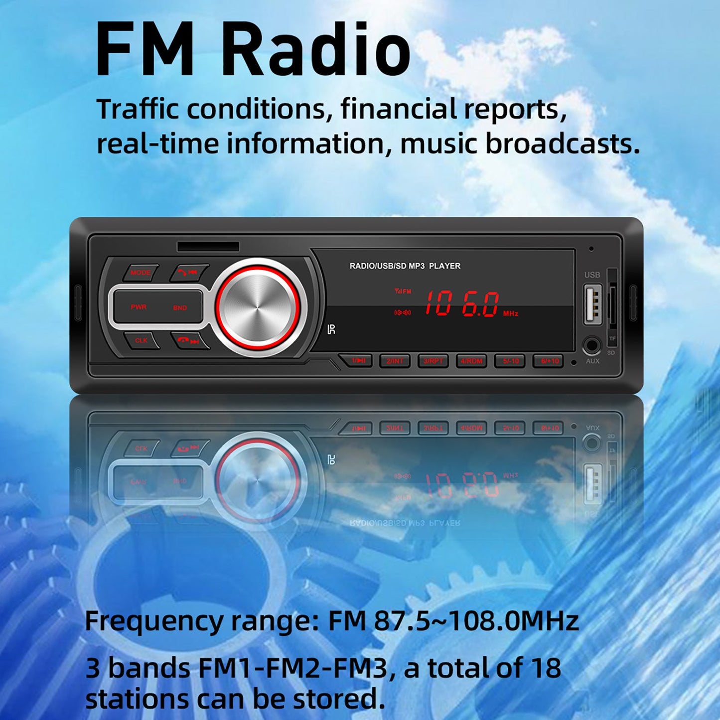 12V 25W Bluetooth Car Stereo Audio In-Dash FM AUX USB MP3 Radio Player Head Unit