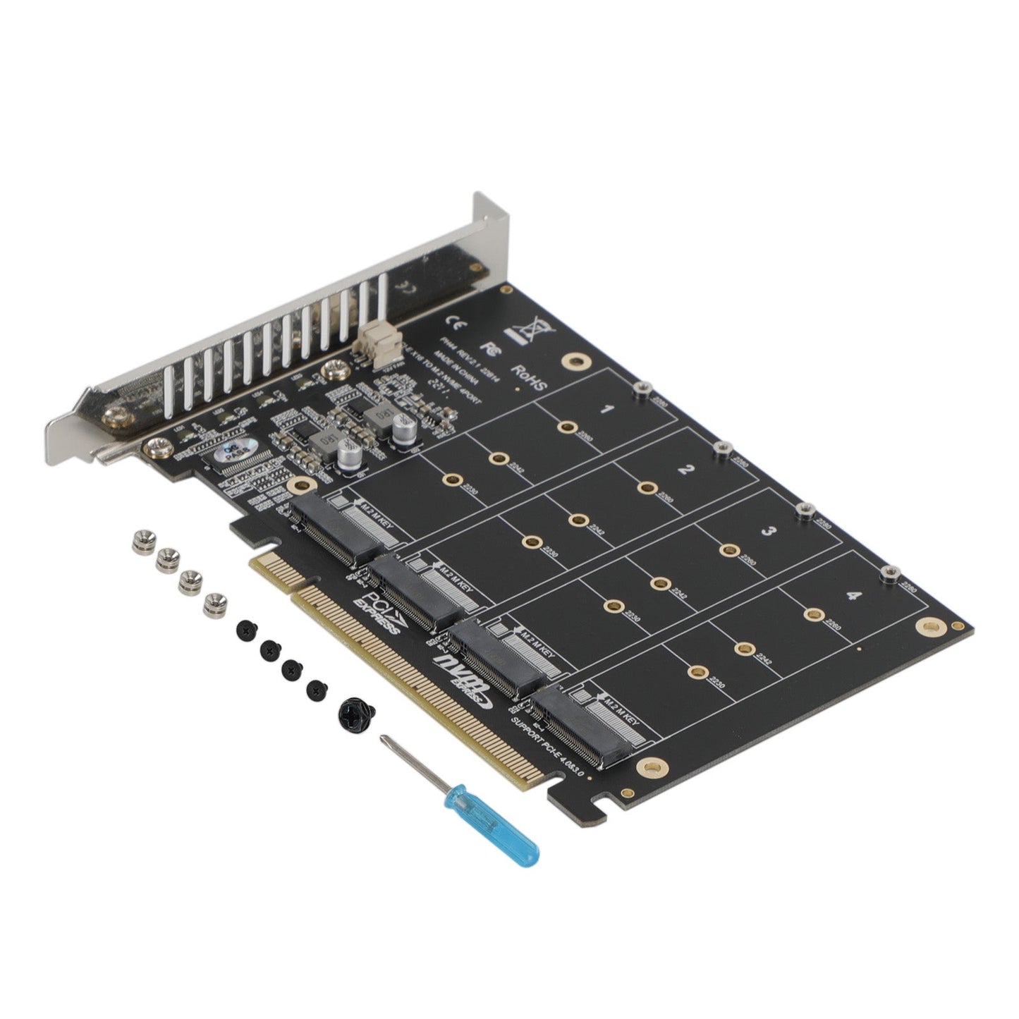 PCI-E Signal Split Array Card PH44 X16 NVME 4 Disk Array Card Support M.2 SSD