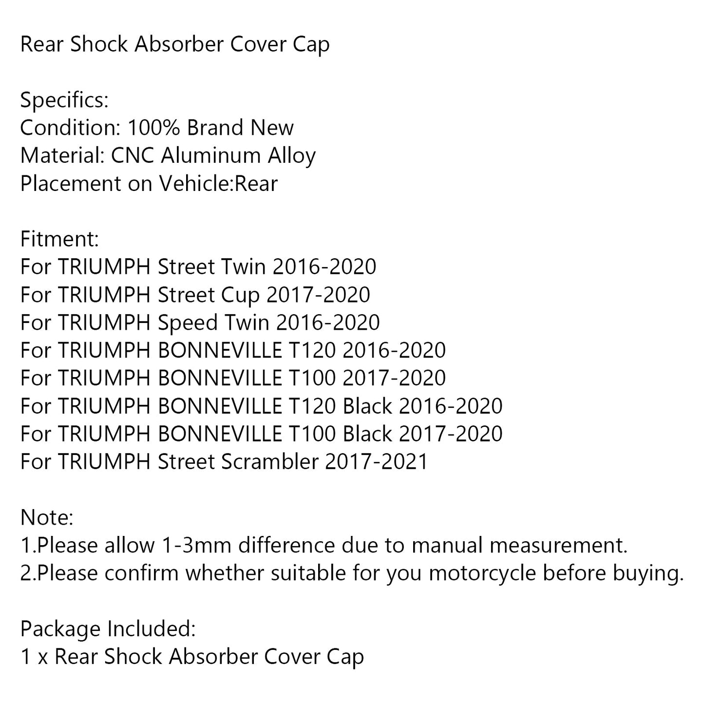 Rear Shock Absorber Cover Cap For Triumph Street Twin 2016-2020 Street Cup 2017-2020 Speed Twin 2016-2020 BONNEVILLE T120 BONNEVILLE T100 TI