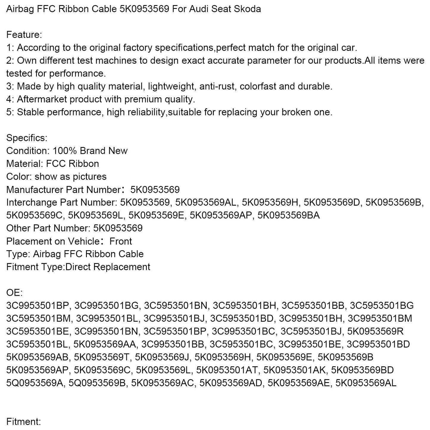 Alhambra Altea León Airbag FFC Ribbon Cable 5K0953569 5K0953569AL