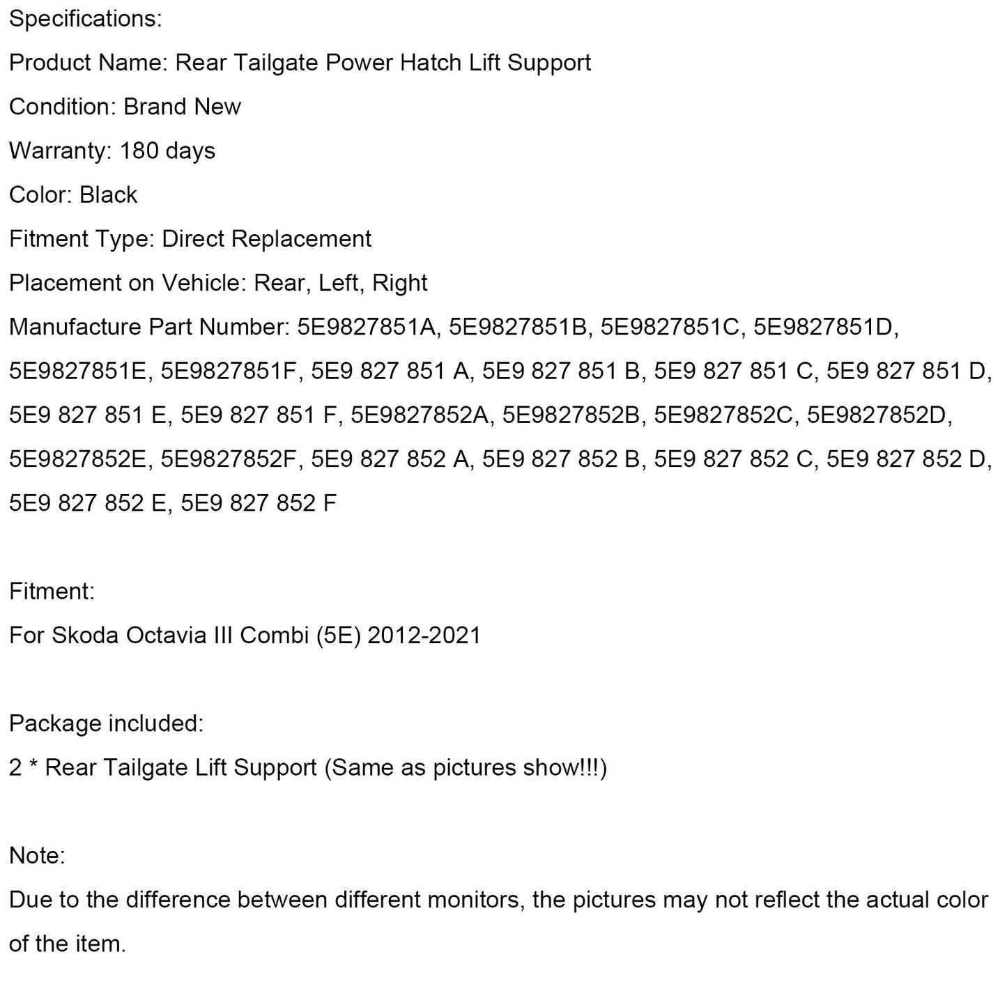 2PCS Electric Tailgate Gas Strut 5E9827852F 5E9827851F Fit Skoda Octavia III