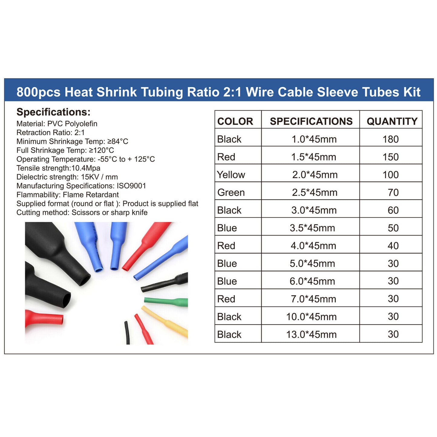800PCS 2:1 Waterproof Dual Wall Adhesive Heat Shrink Wire Heatshrink Tubing Kits