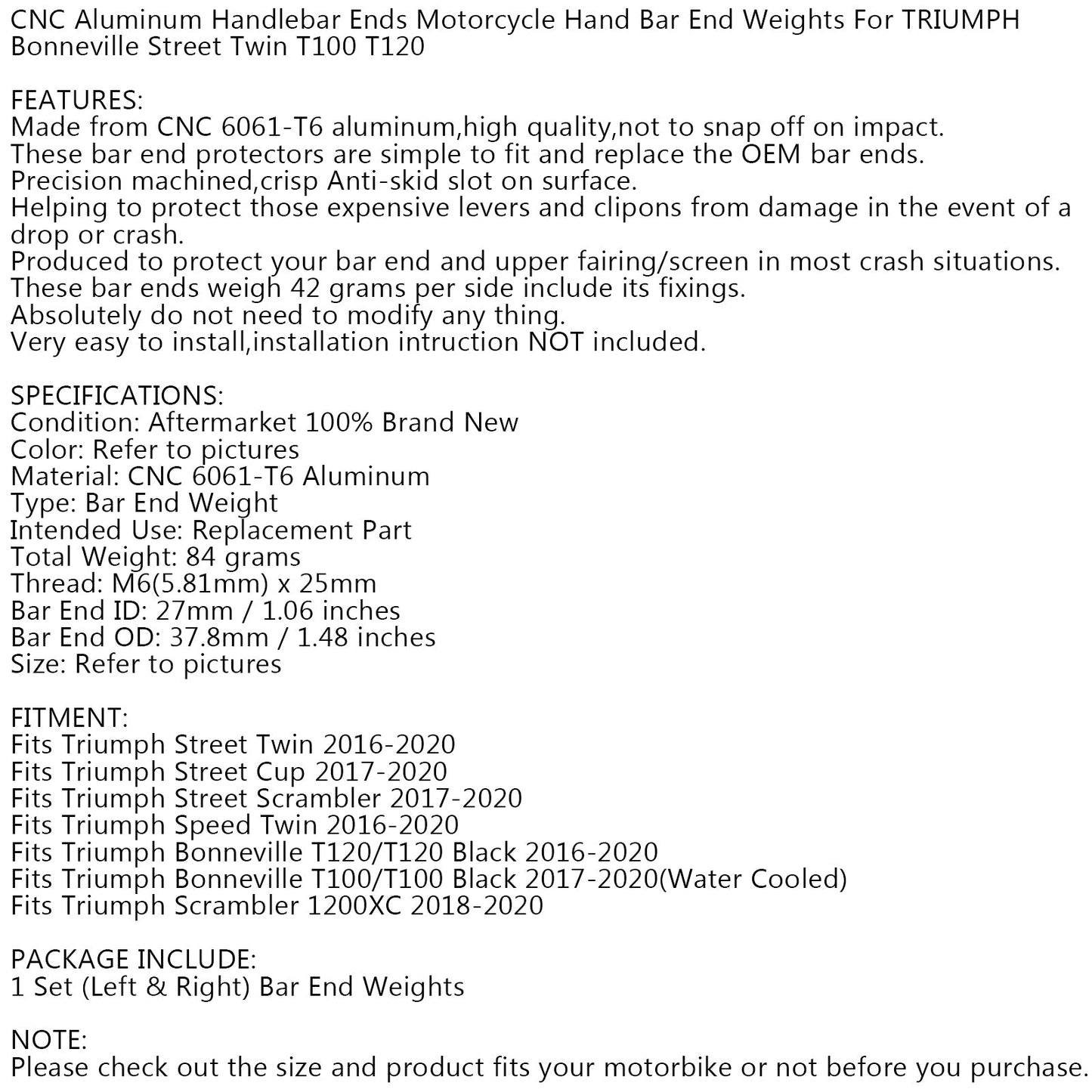 CNC Aluminum Handlebar Ends Motorcycle Hand Bar End Weights For Triumph Scrambler Street Twin Cup Bonneville T100 T120 Scrambler 1200XC BLK