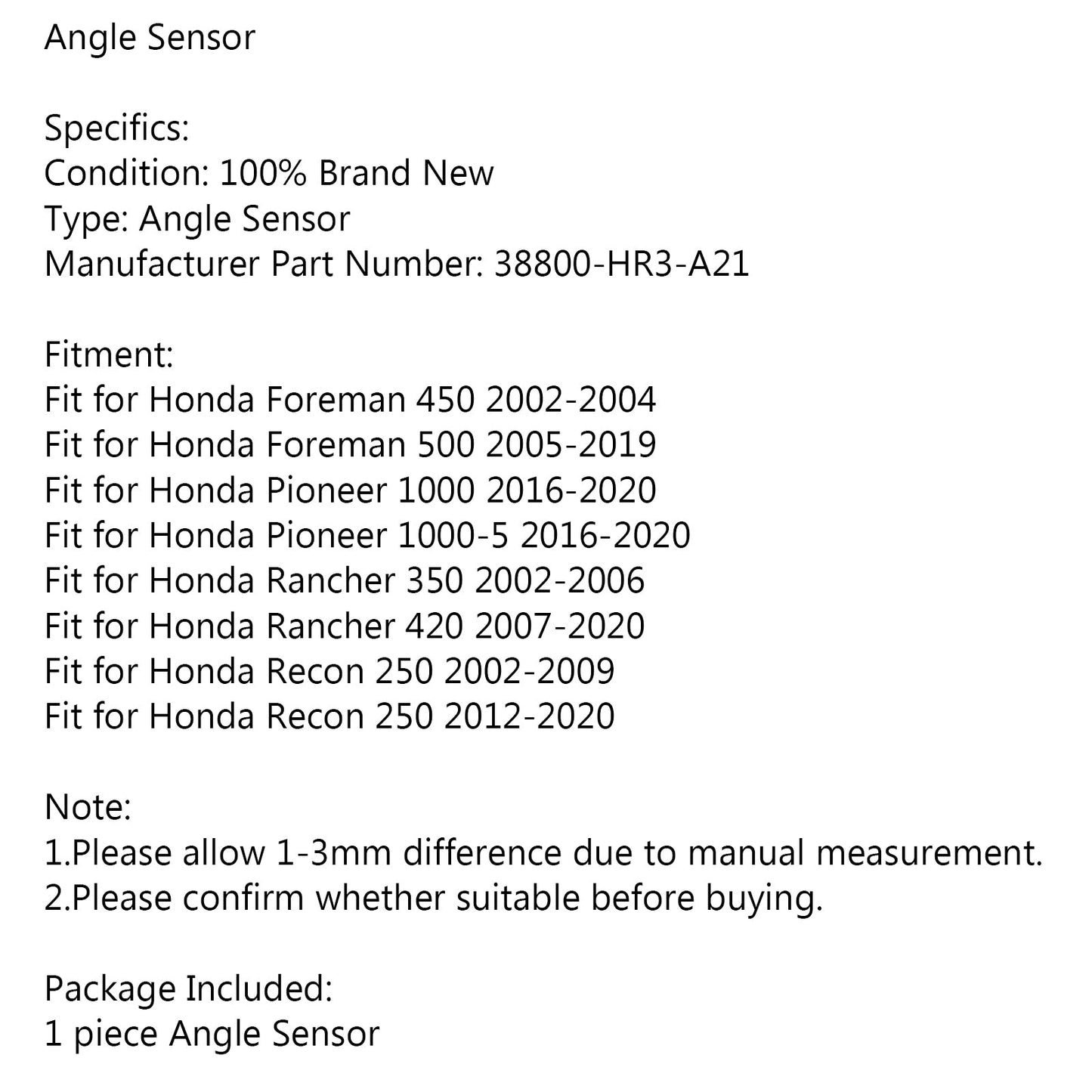 Angle Sensor For Honda Foreman 450 500 Pioneer 1000 Rancher 350 420 Recon 250