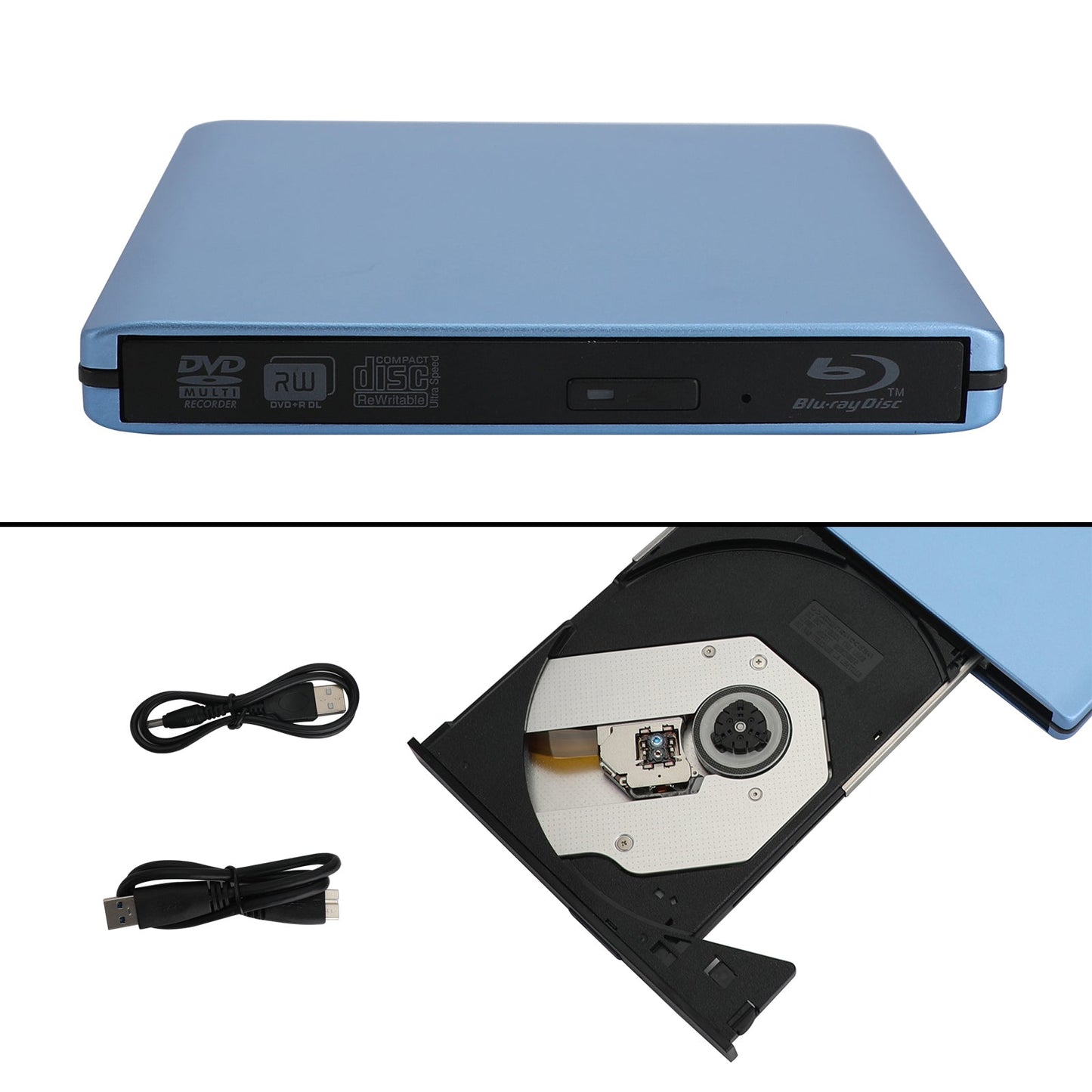 Blu ray Burner USB External BD-R BD DVD CD RW Disc Writer Movie Player Black