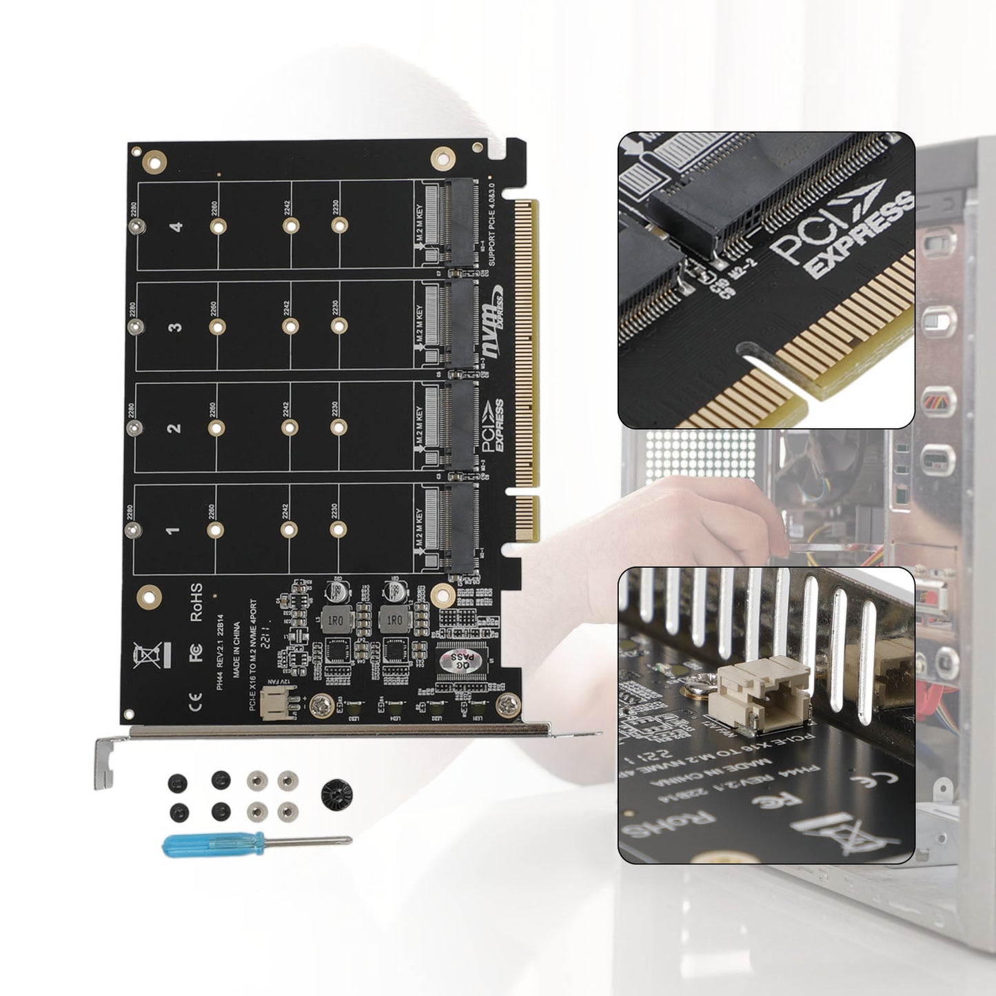 PCI-E Signal Split Array Card PH44 X16 NVME 4 Disk Array Card Support M.2 SSD