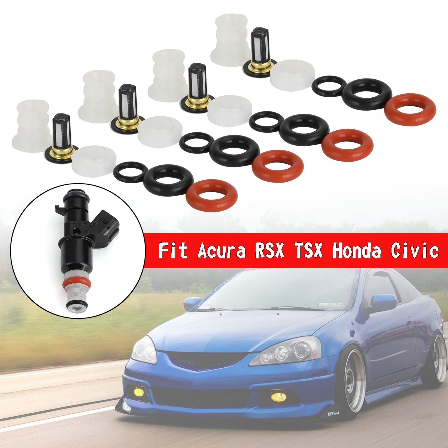 4PCS Fuel Injectors Repair Kit Filters O-Rings Fit Acura RSX TSX Fit Honda Civic