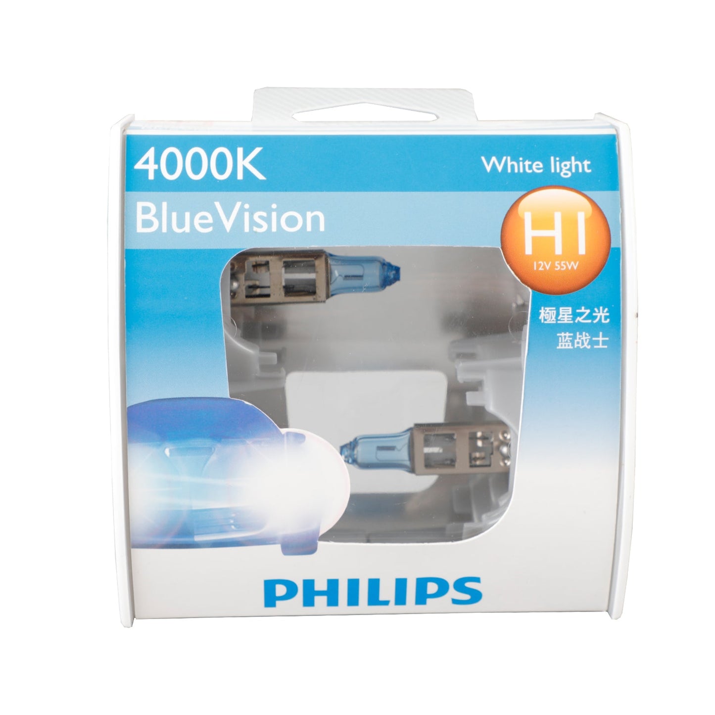For Philips BlueVision 4000K Car Headlight Bulbs H1 12V55W P14.5S 12258BV+S2